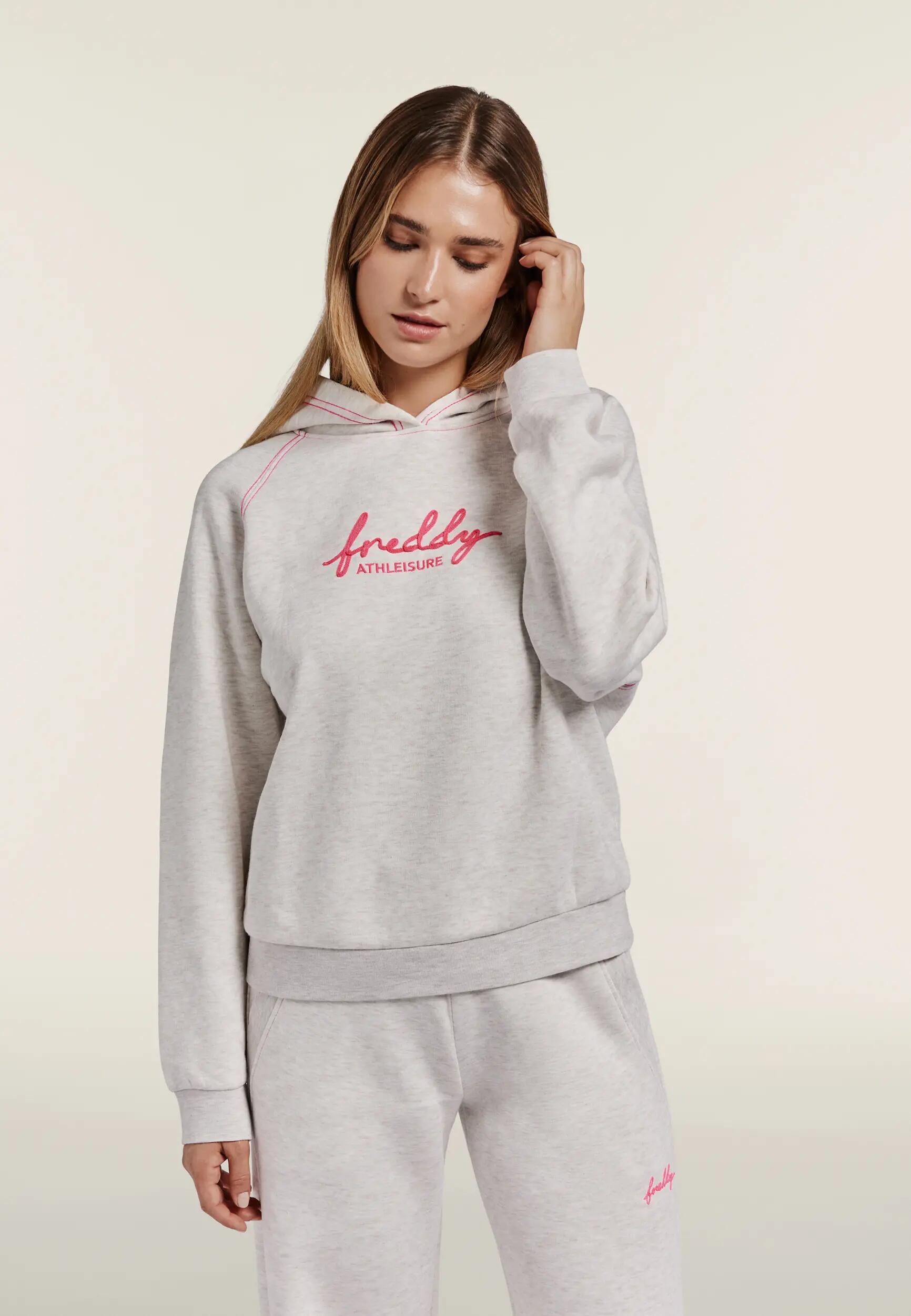 Felpa Comfort Mélange da Donna con Cappuccio e Ricamo Fluo 2/6