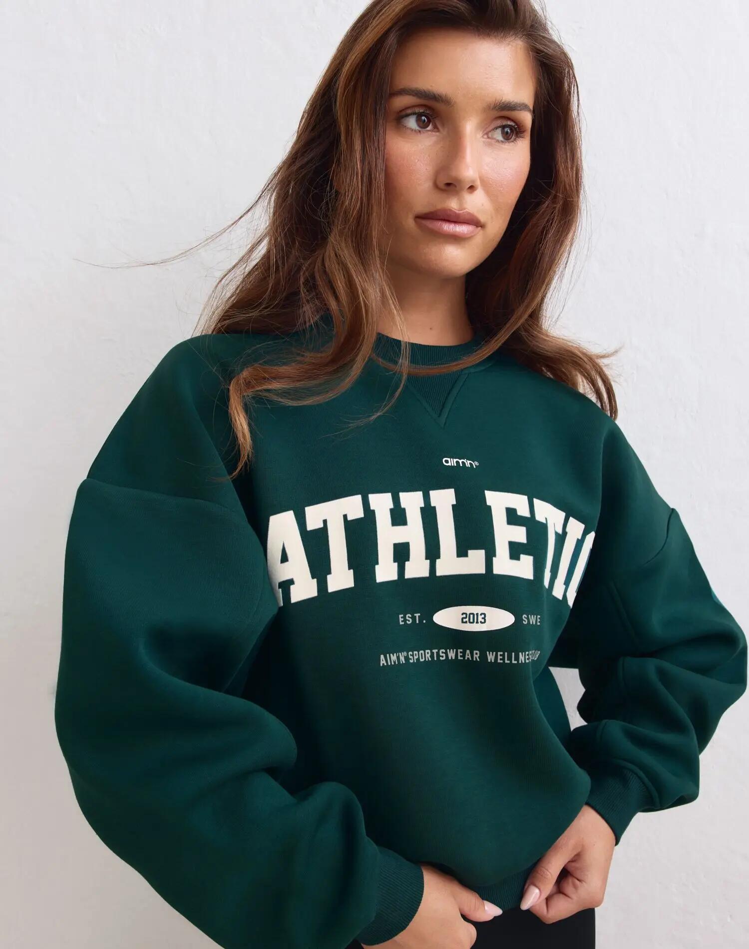 Damen Pullover Weit Geschnitten Schwer Leichtathletikverein Lagunengrün 4/4