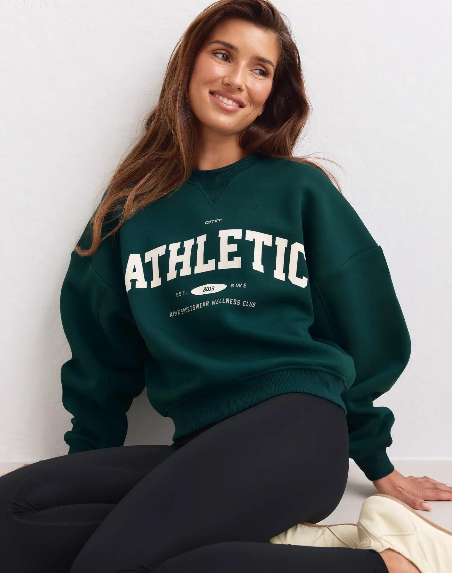 Damen Pullover Weit Geschnitten Schwer Leichtathletikverein Lagunengrün 3/4