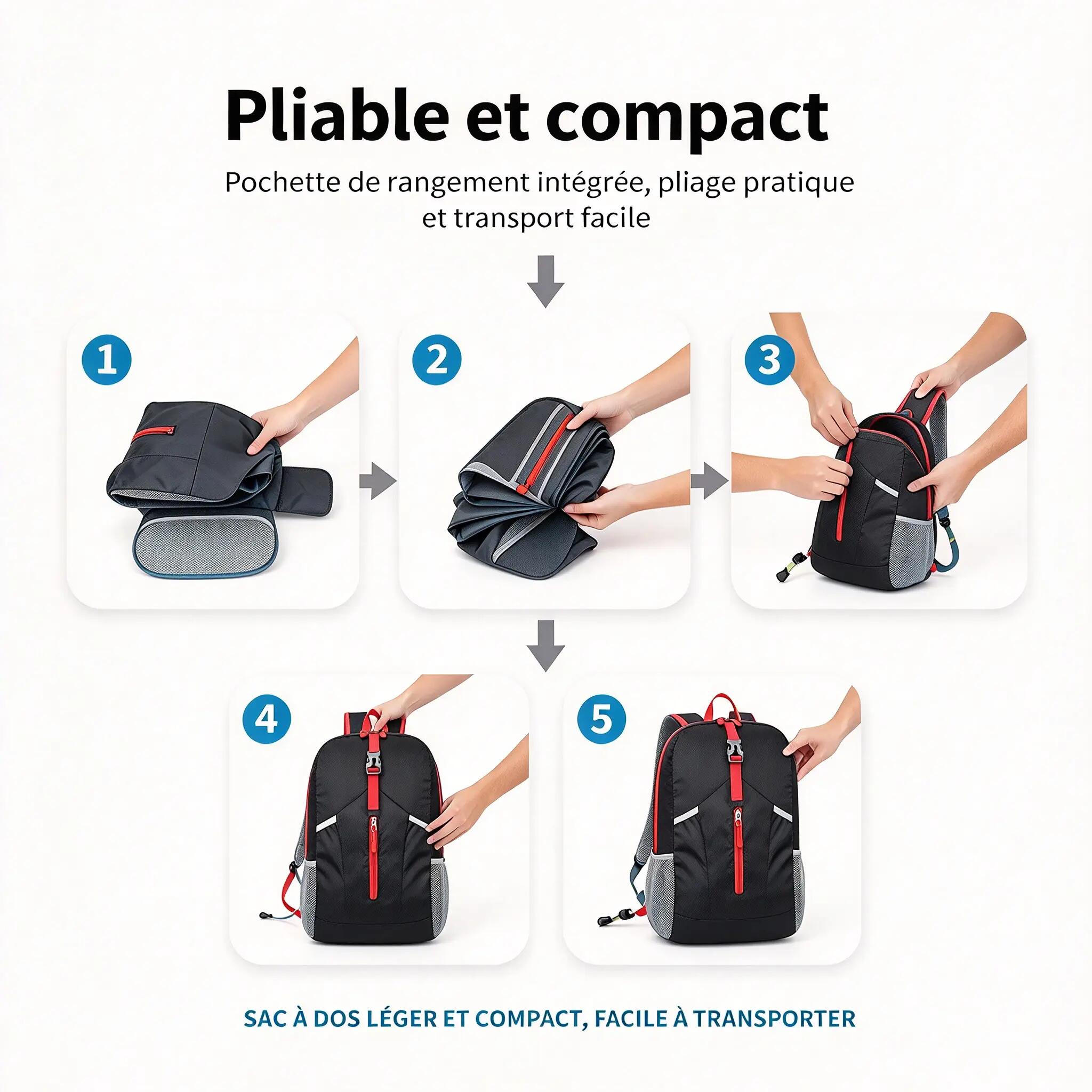 Sac à dos pliable ultra léger déperlant grande capacité Bleu ciel 3/5