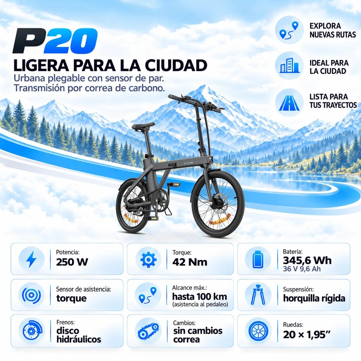 P20 dobrável urbana 345 Wh 6/7