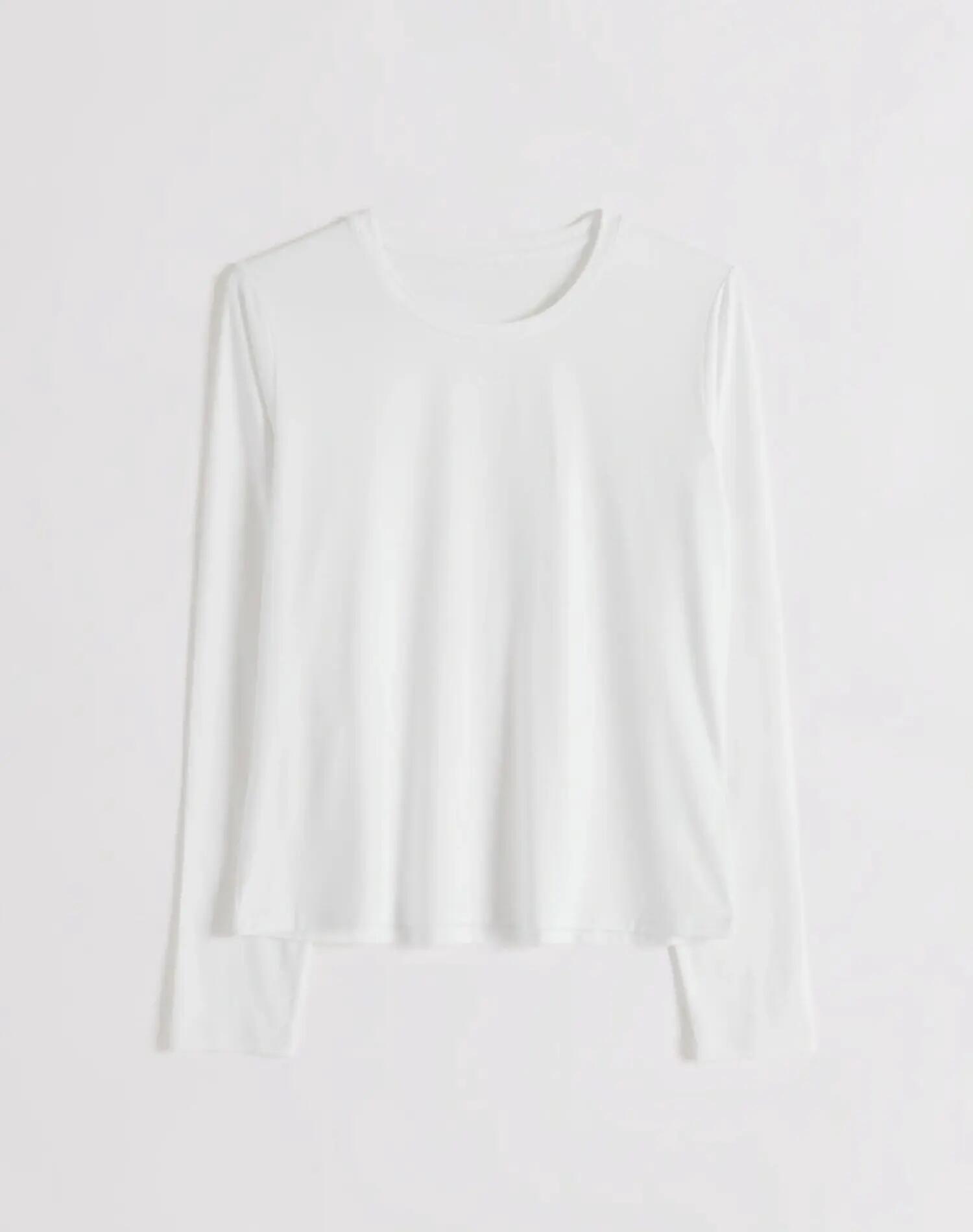 Dames shirt lange mouwen ronde hals sneldrogend zacht basismodel wit 4/4
