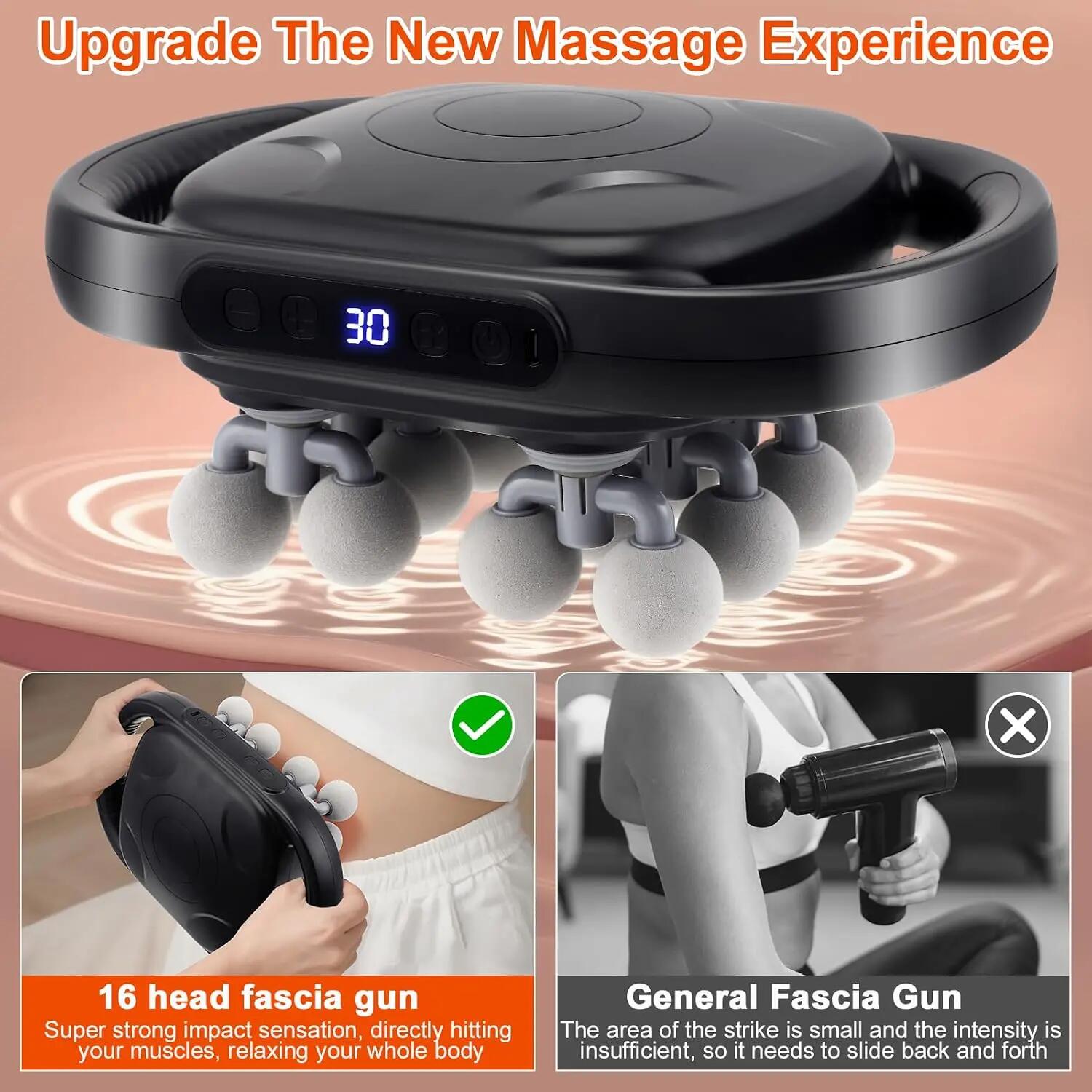 Pistolet de Massage avec Lumière Rouge, 16 Têtes Masseur Musculaire Électrique 5/7