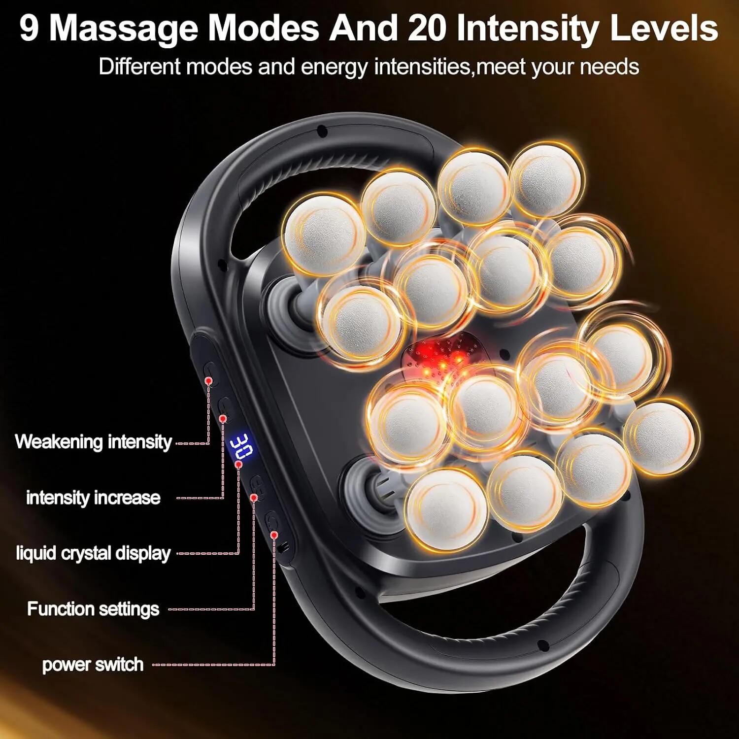 Pistolet de Massage avec Lumière Rouge, 16 Têtes Masseur Musculaire Électrique 2/7