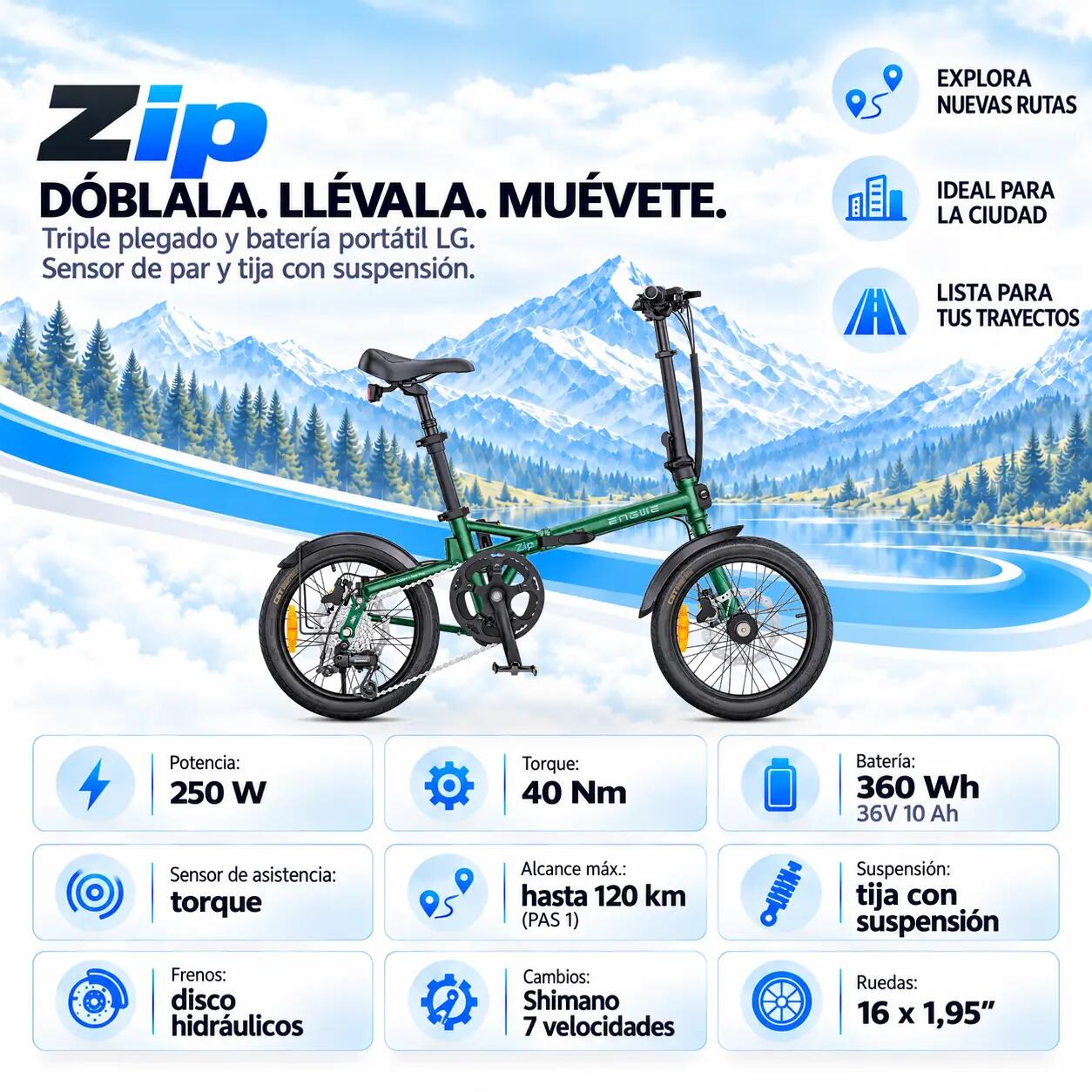 ZIP pieghevole urbana 360 Wh 6/7