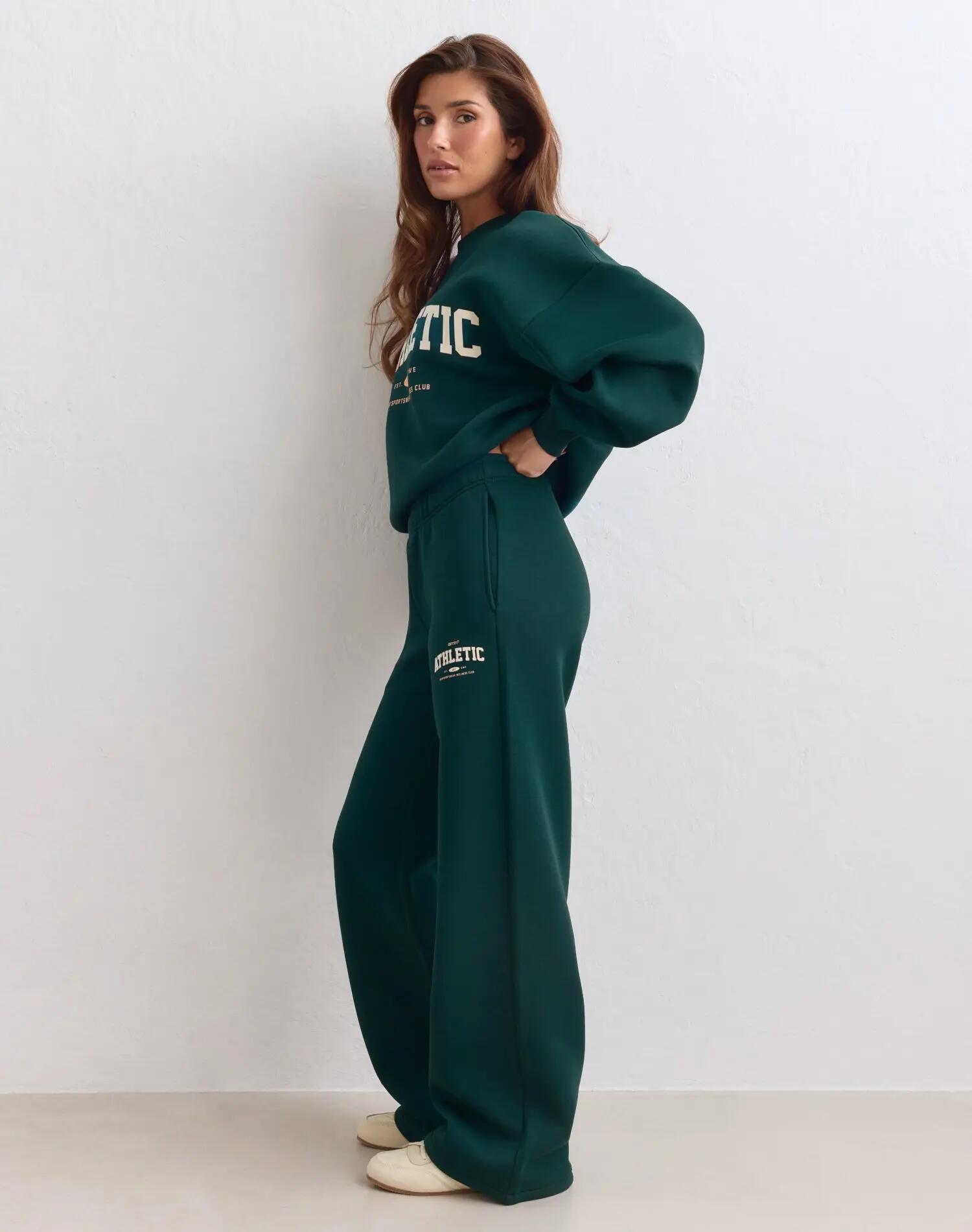 Damen Hose Locker Weites Bein Baumwollmischung Sportclub Blaugrün 3/4