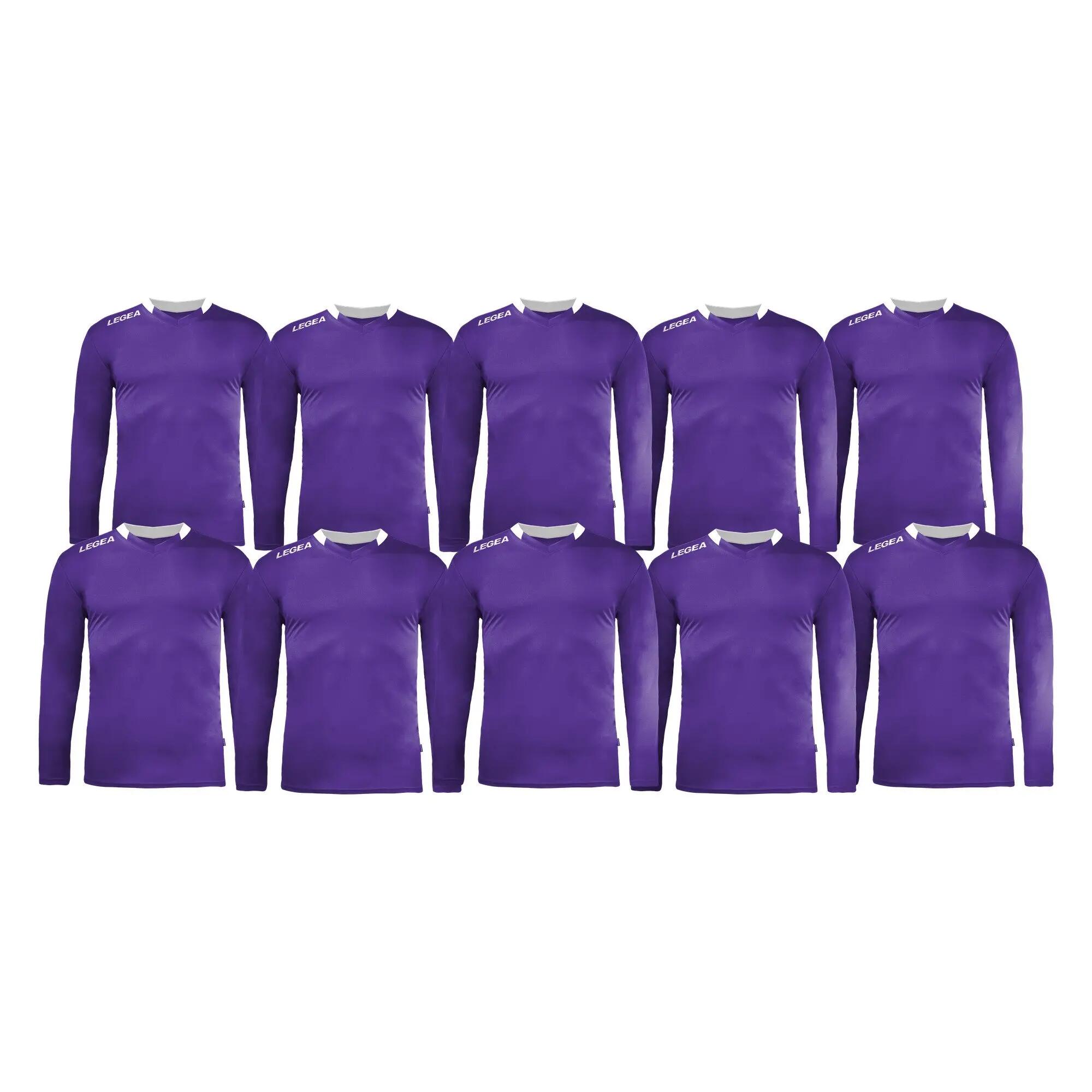 Set van 10 voetbalshirts MONACO lange mouwen paars-wit - maat 3XS (kind) 1/6