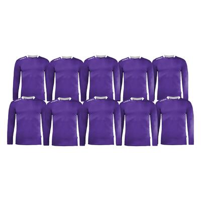 Set van 10 voetbalshirts monaco lange mouwen paars-wit - maat 3xs (kind)