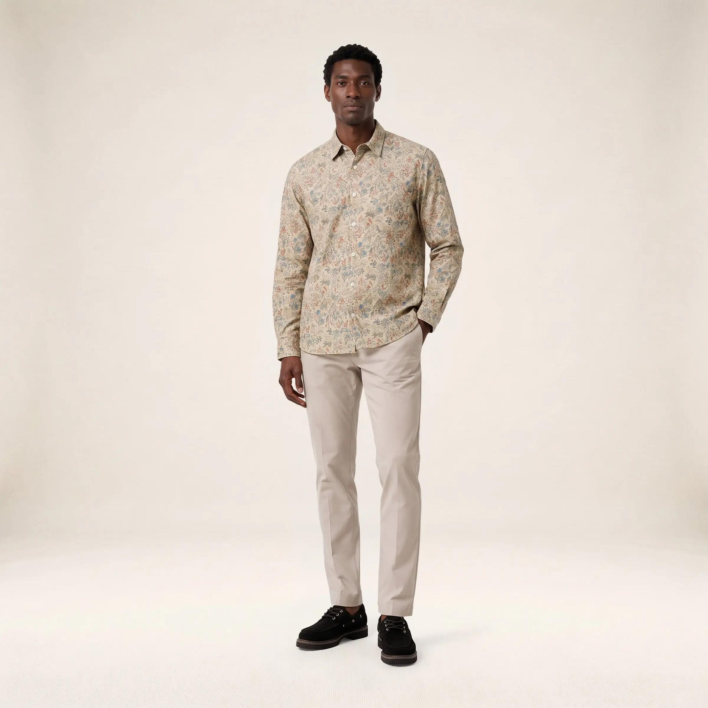 Camicia a maniche lunghe in velluto a coste con stampa floreale beige travertino 6/6