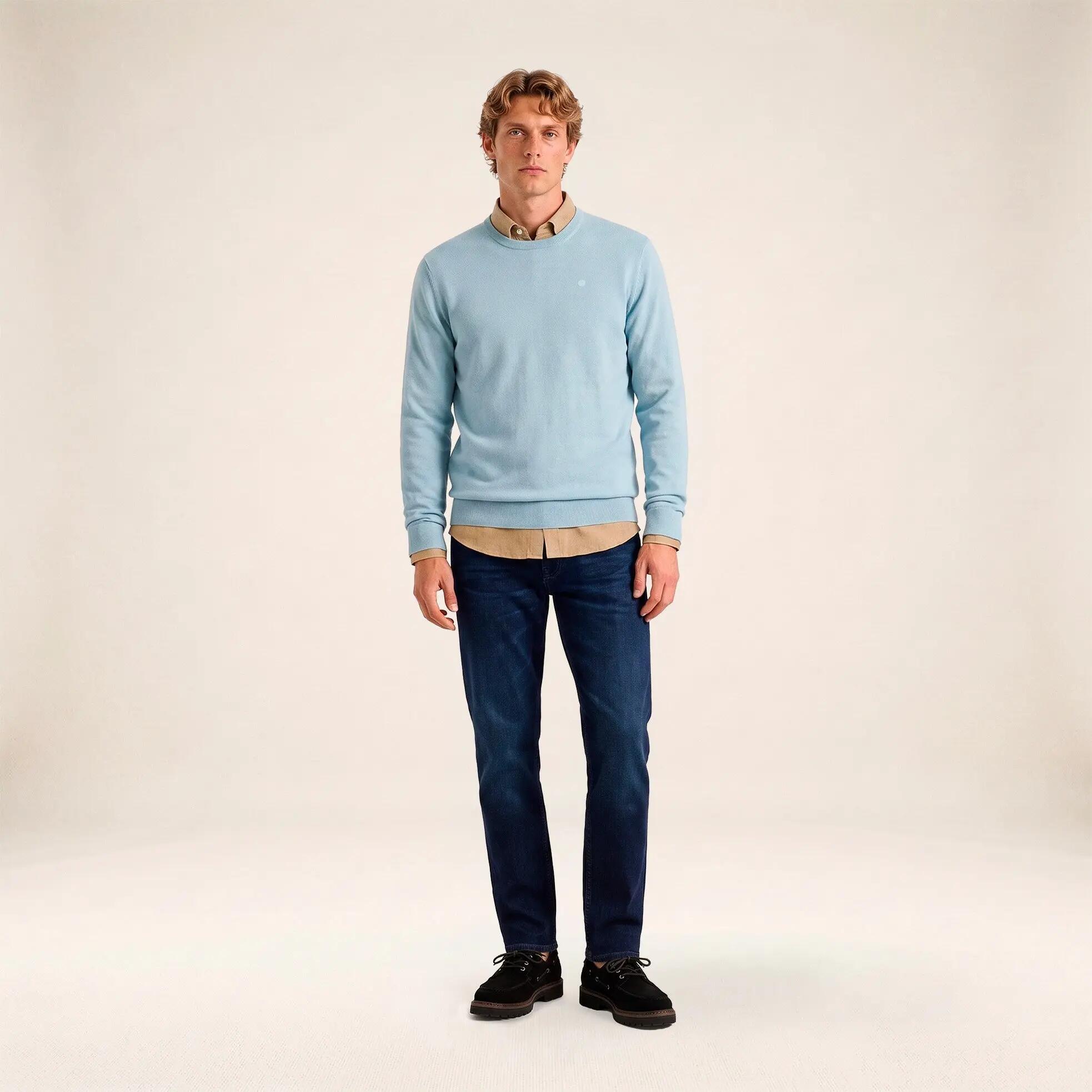 Pull col rond mérinos en laine mélangée bleu brise Mao Essentiel 6/6