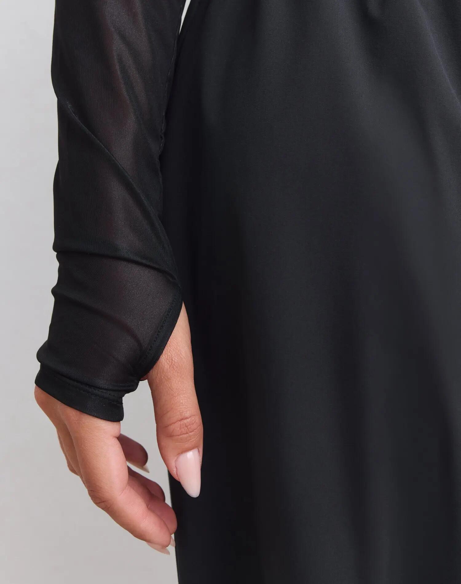 Dames shirt met lange mouwen ultralicht met duimgaten doorschijnend zwart 4/4