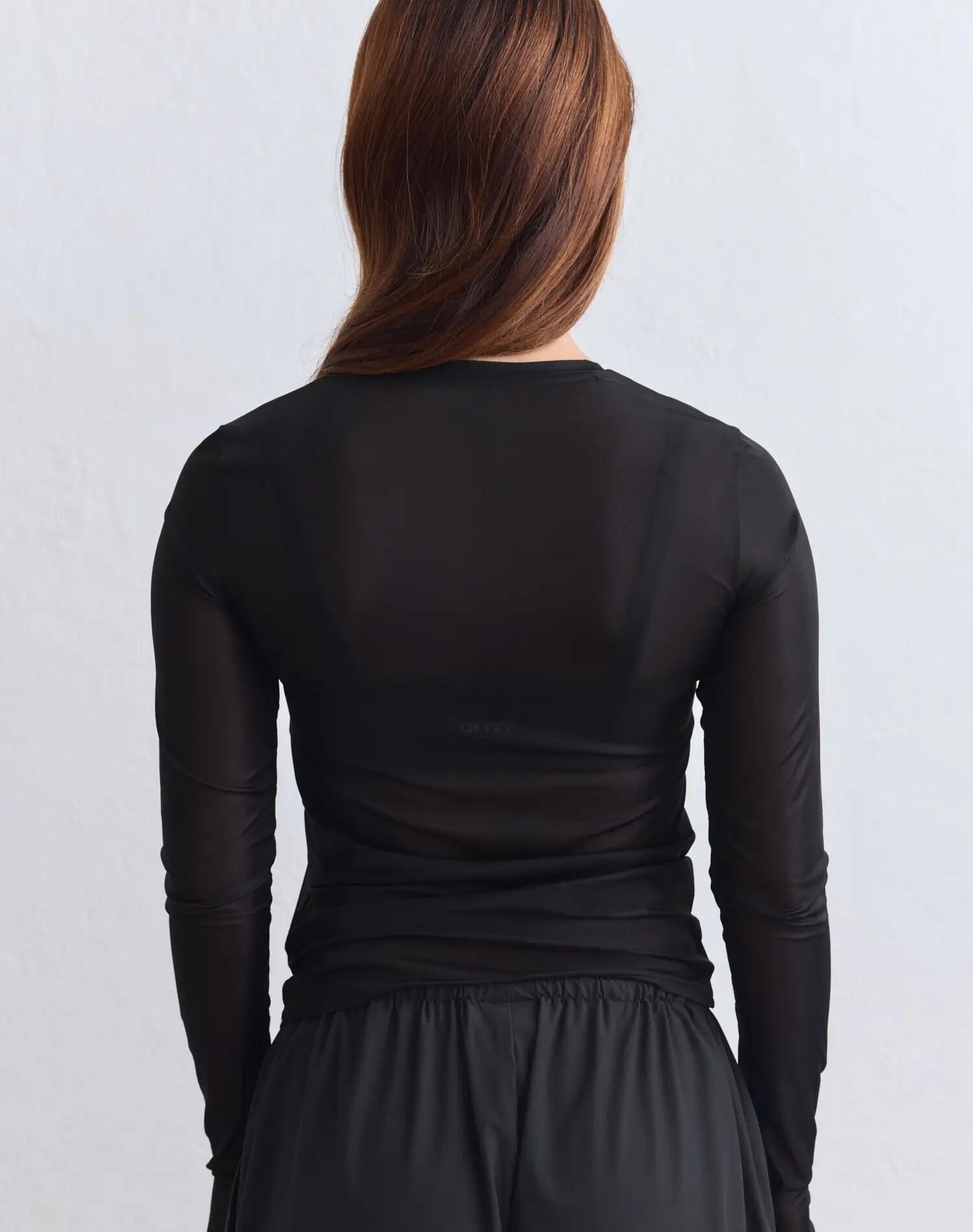 Dames shirt met lange mouwen ultralicht met duimgaten doorschijnend zwart 2/4