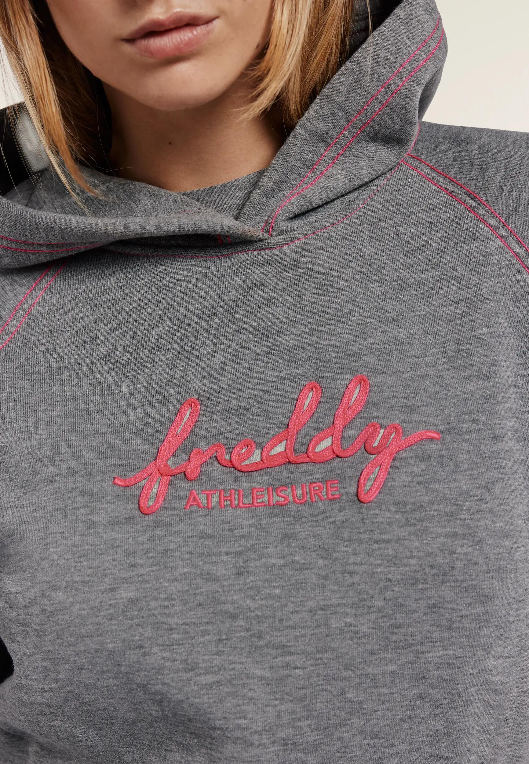 Felpa Comfort Mélange da Donna con Cappuccio e Ricamo Fluo 4/6