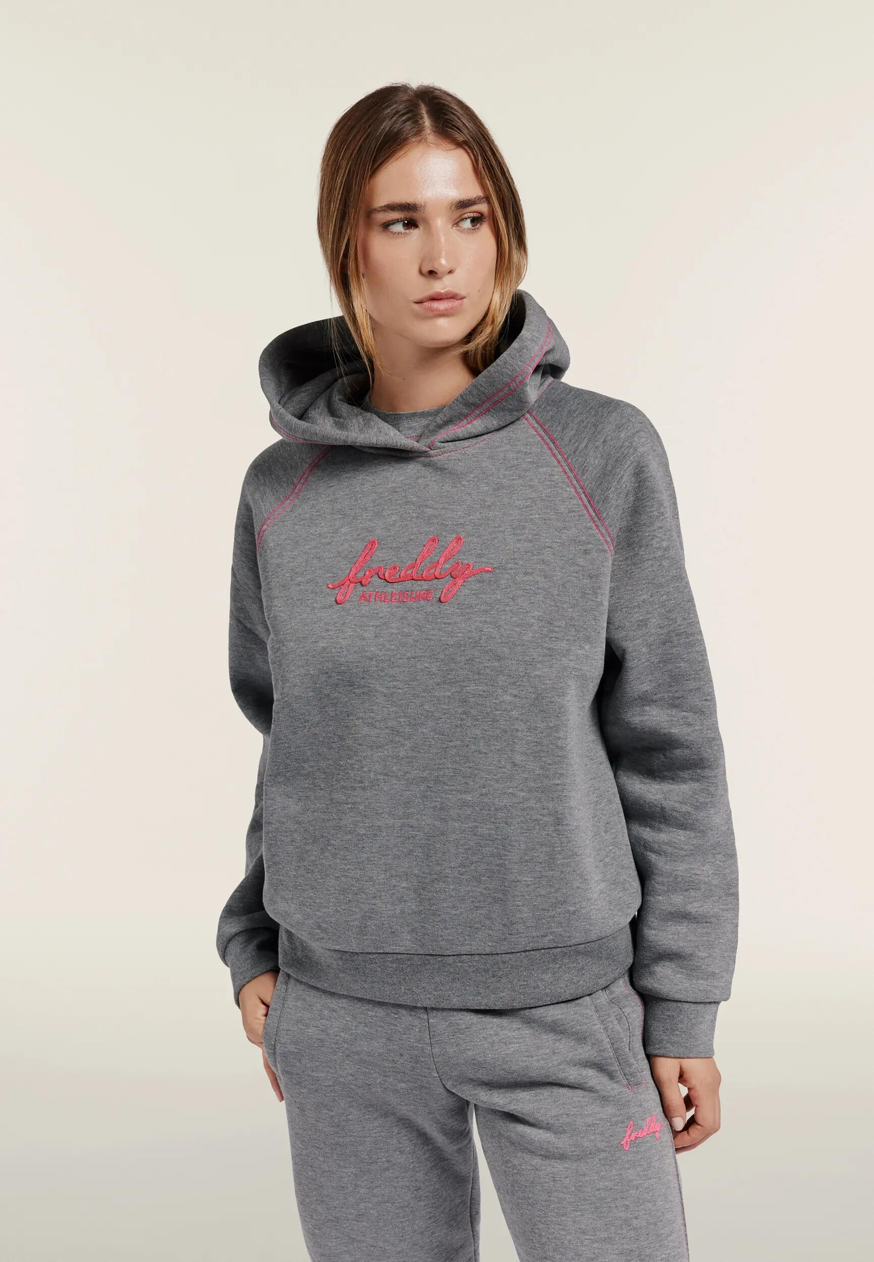 Felpa Comfort Mélange da Donna con Cappuccio e Ricamo Fluo 2/6