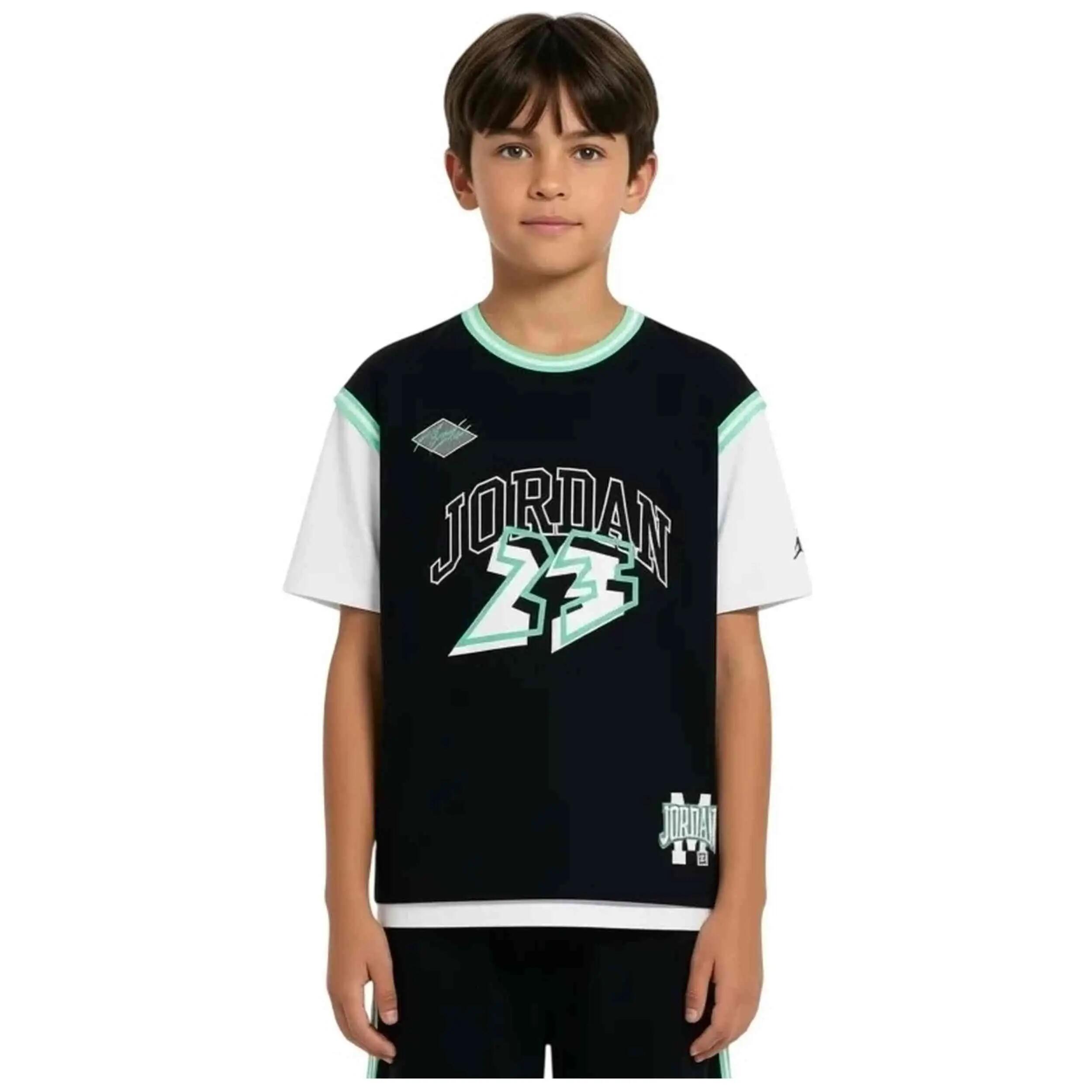 Maglia a maniche corte Jordan modello Dinasty "Negro/Blanco" per unisex ragazzi 3/5