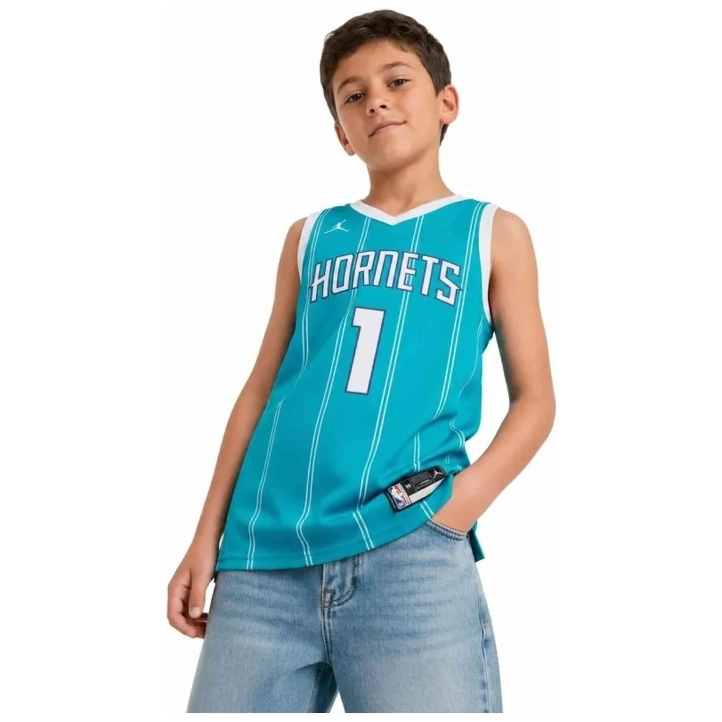 Camisa de basquete Jordan modelo Charlotte Hornets NBA Swi para crianças unissex 4/4