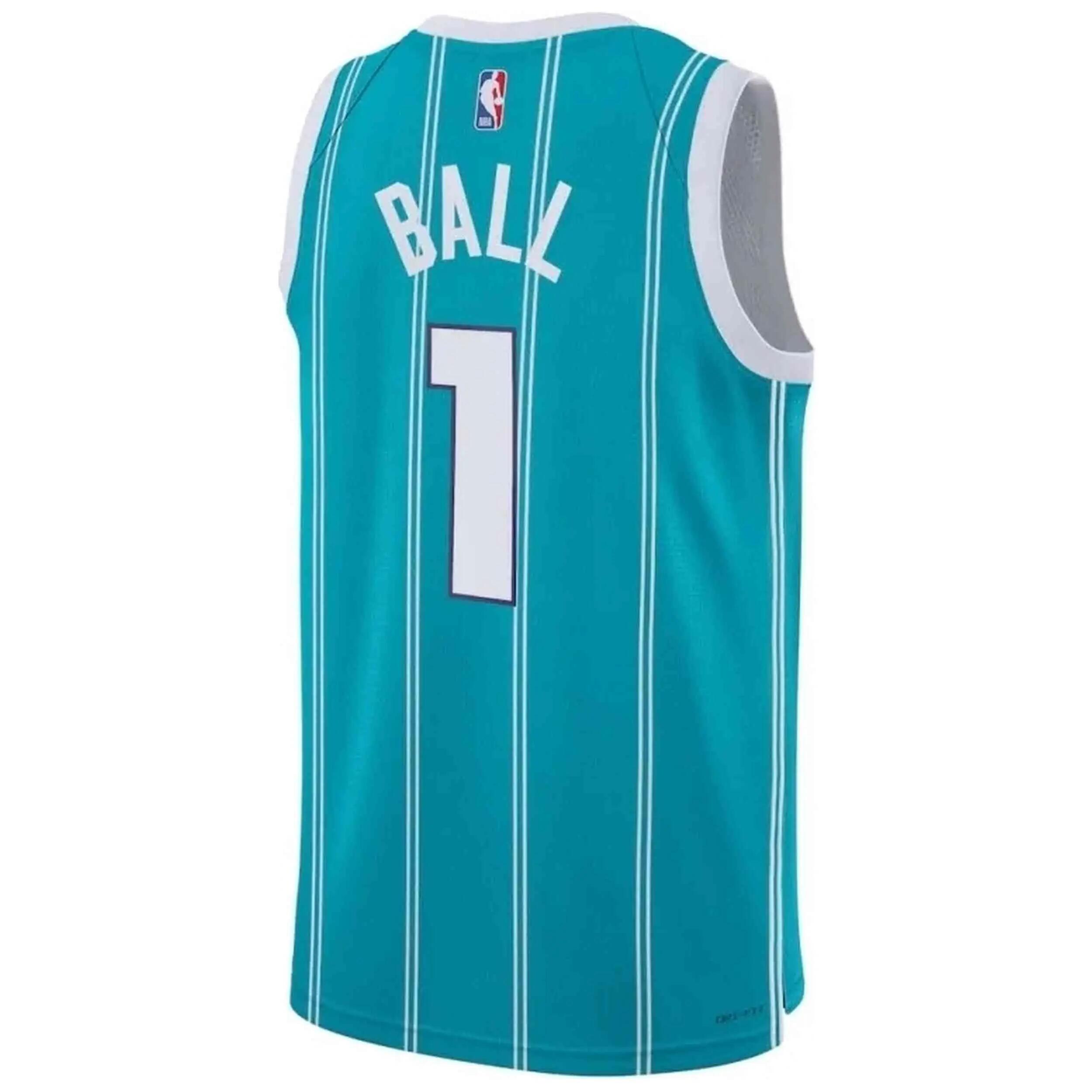 Camisa de basquete Jordan modelo Charlotte Hornets NBA Swi para crianças unissex 3/4
