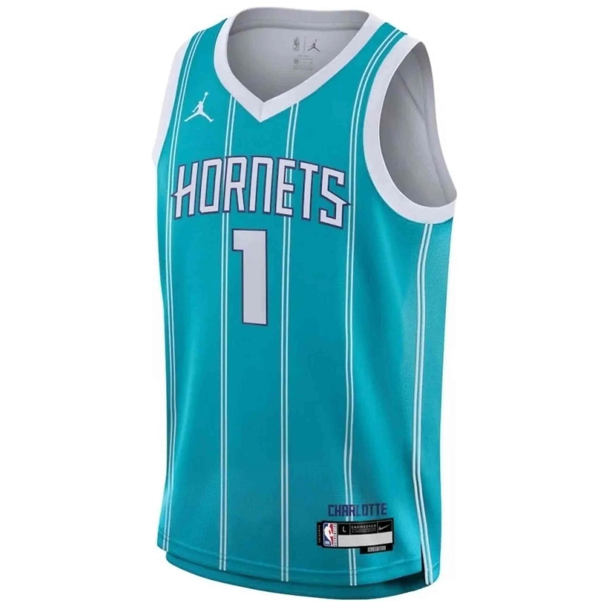 Camisa de basquete Jordan modelo Charlotte Hornets NBA Swi para crianças unissex 2/4