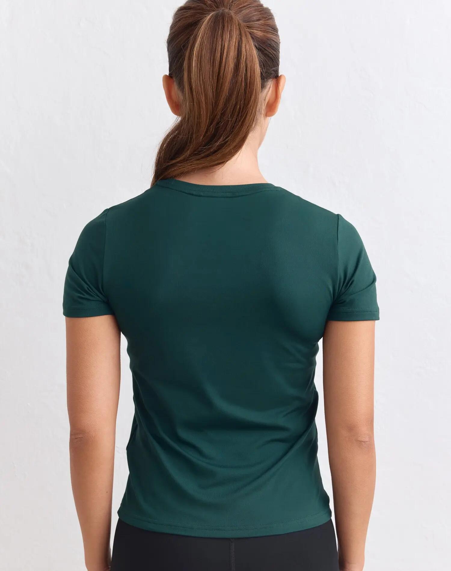 Damski T-shirt krótki rękaw dekolt O szybkoschnący miękki bazowy lagunowa zieleń 2/4