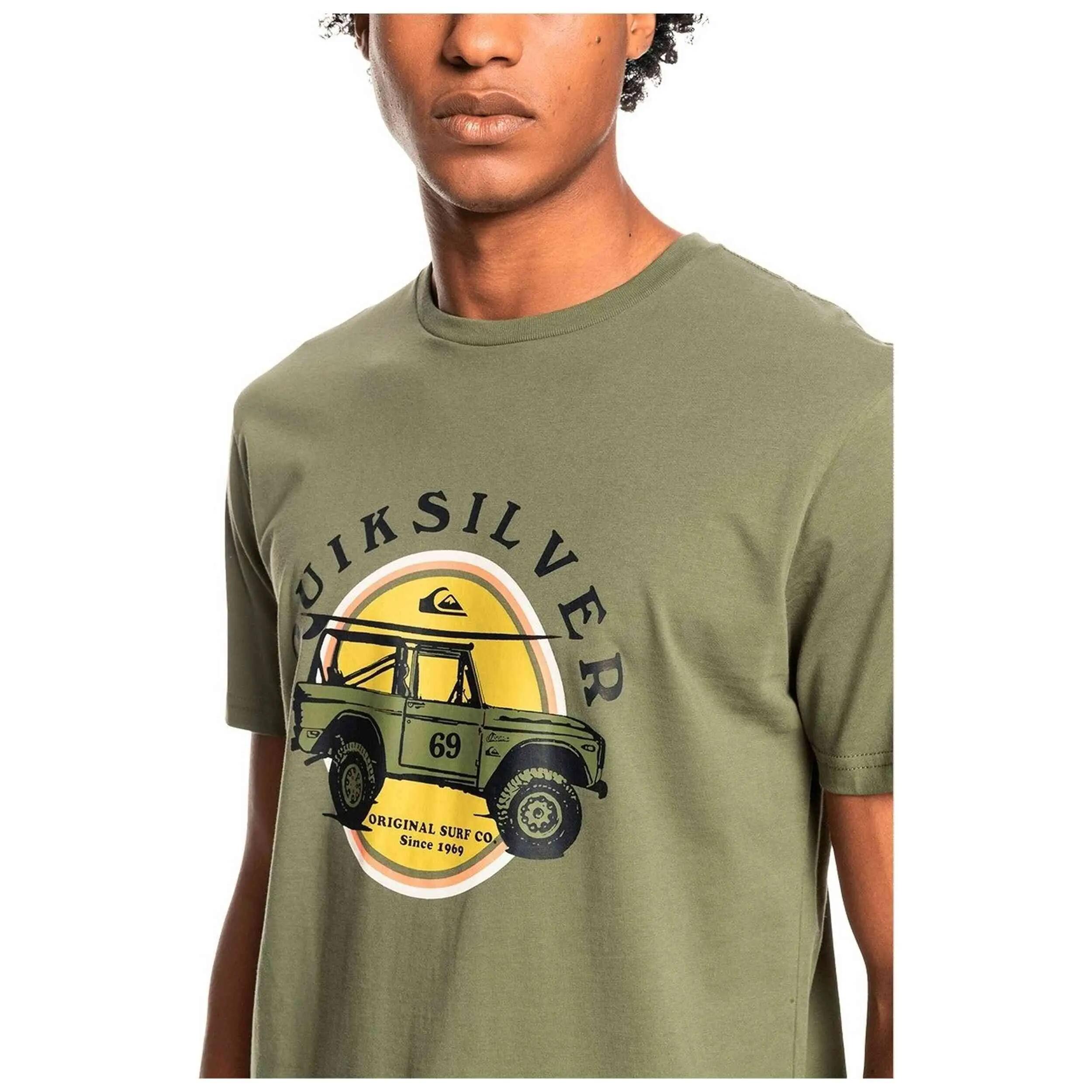 Maglia a maniche corte Quiksilver modello Coastal Grooves "Olive" per uomini 3/4