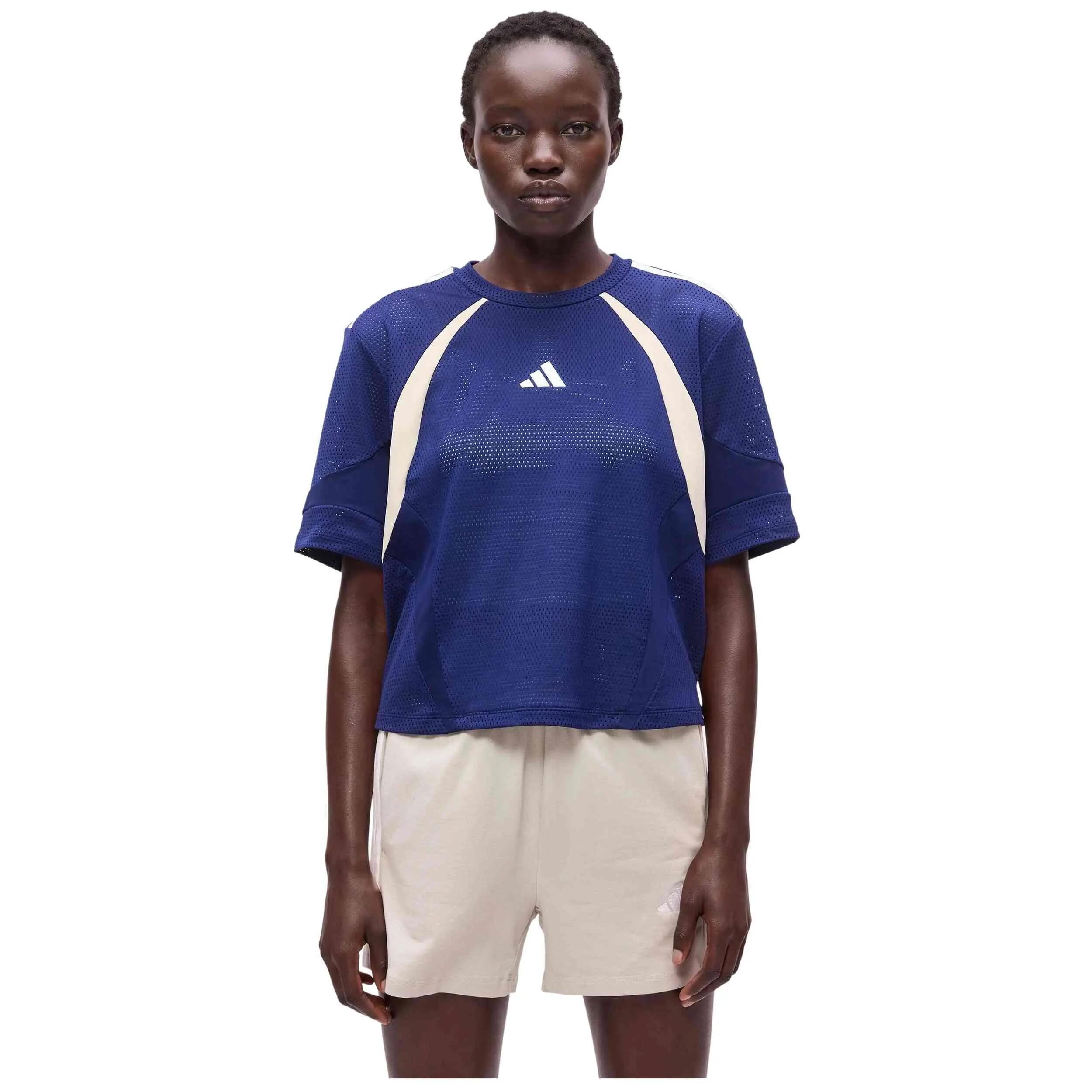T-shirt Adidas modèle Hyperglam 3-Stripes Color Block "Dark Blue" pour femmes 2/4