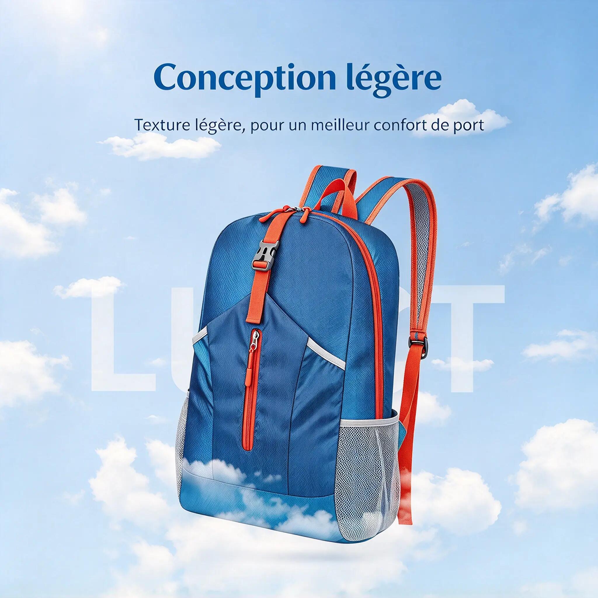Sac à dos pliable ultra léger déperlant grande capacité Bleu ciel 5/5