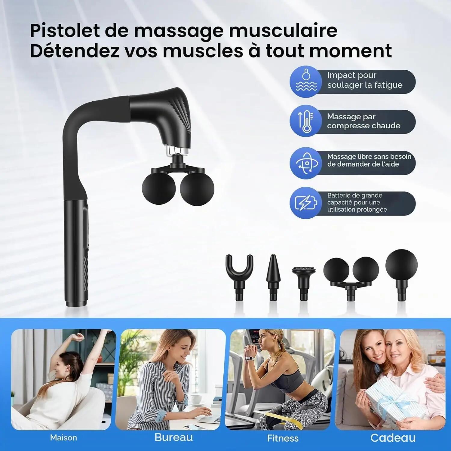 Pistolet de Massage Double Tête avec Manche U Allongé, 12 Vitesses, Appareil 5/6
