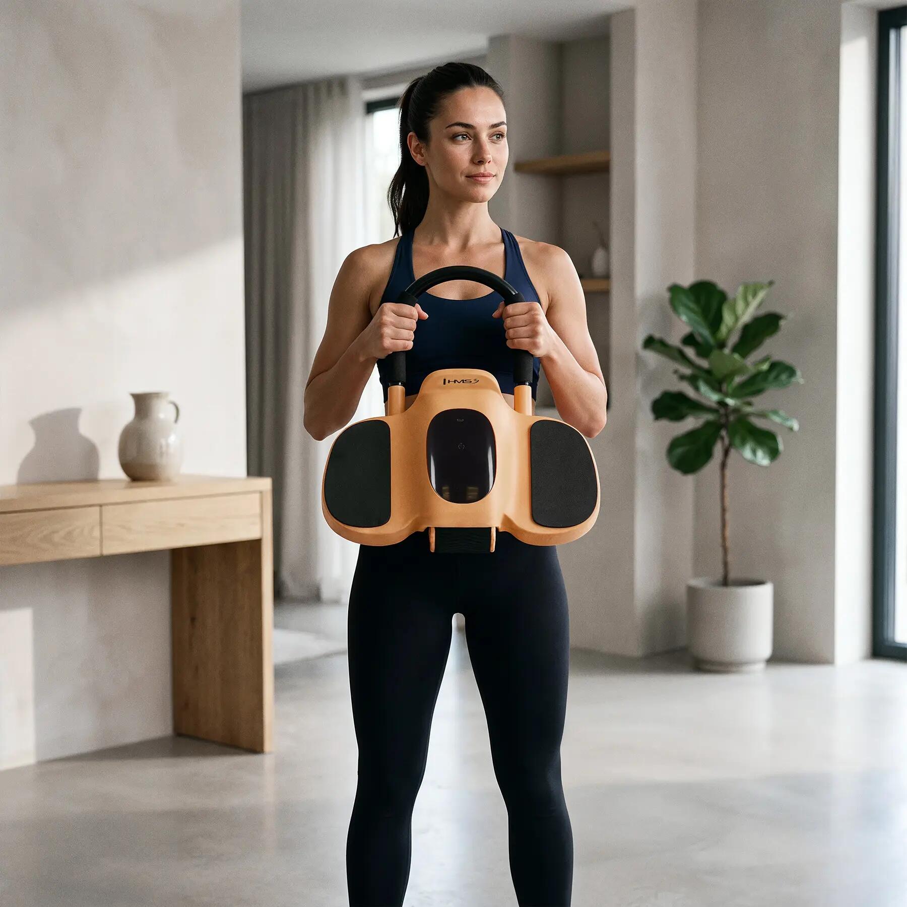 Unisex Fitness Bauchroller mit Rückholautomatik, Armstütze und Display KA34 HMS 4/10