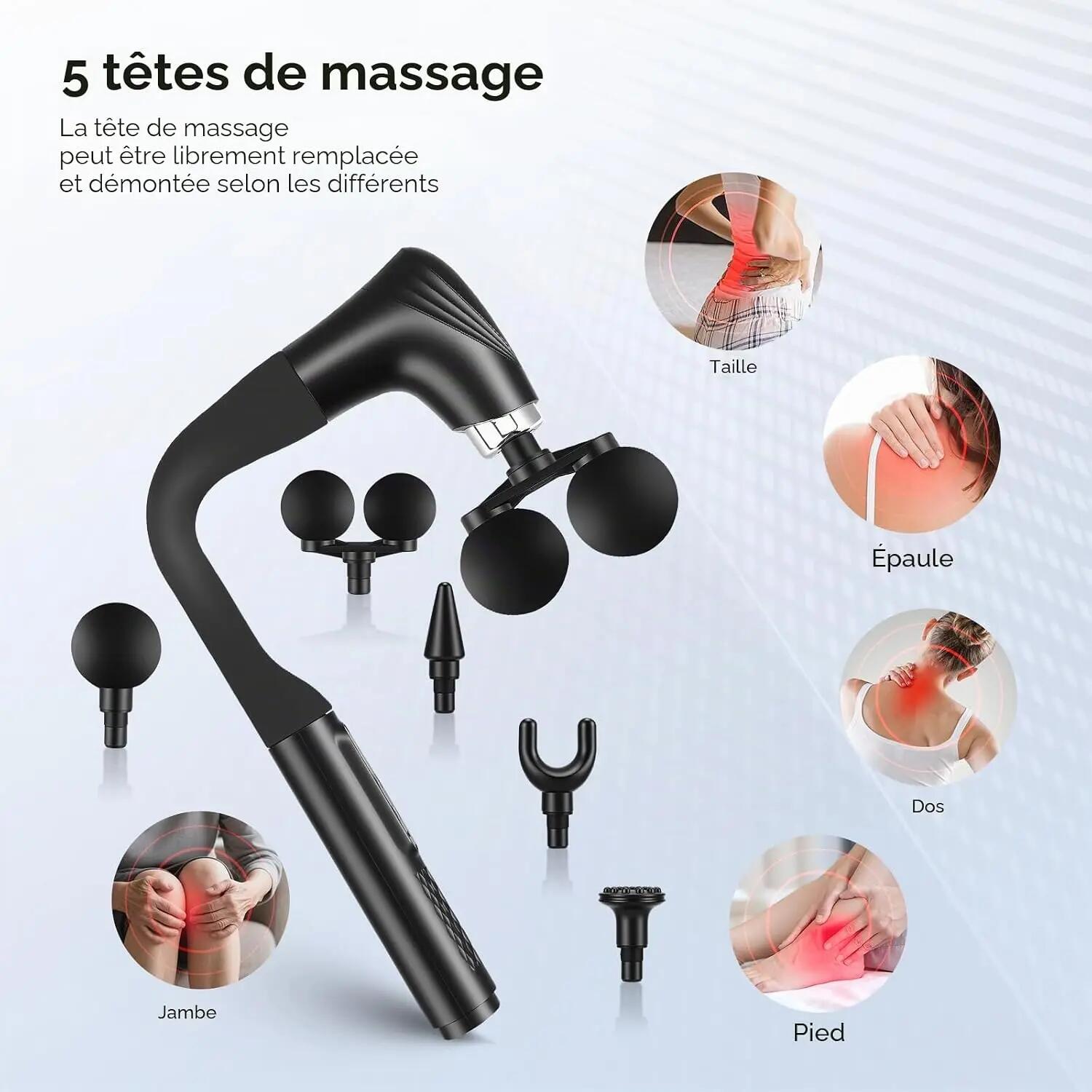 Pistolet de Massage Double Tête avec Manche U Allongé, 12 Vitesses, Appareil 3/6