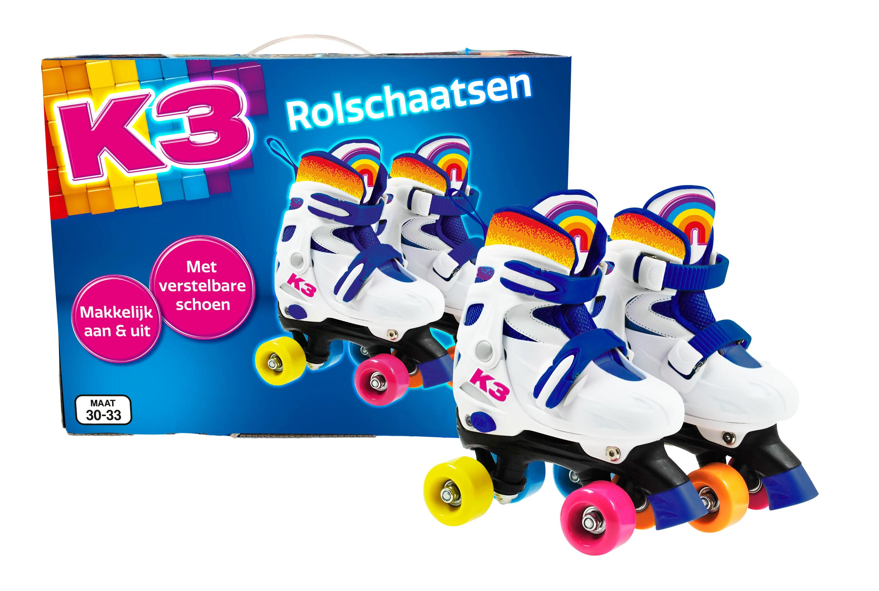 K3 - Patins à roulettes - 30/33 - Réglables - Frein - Blanc - Roues colorées 3/6