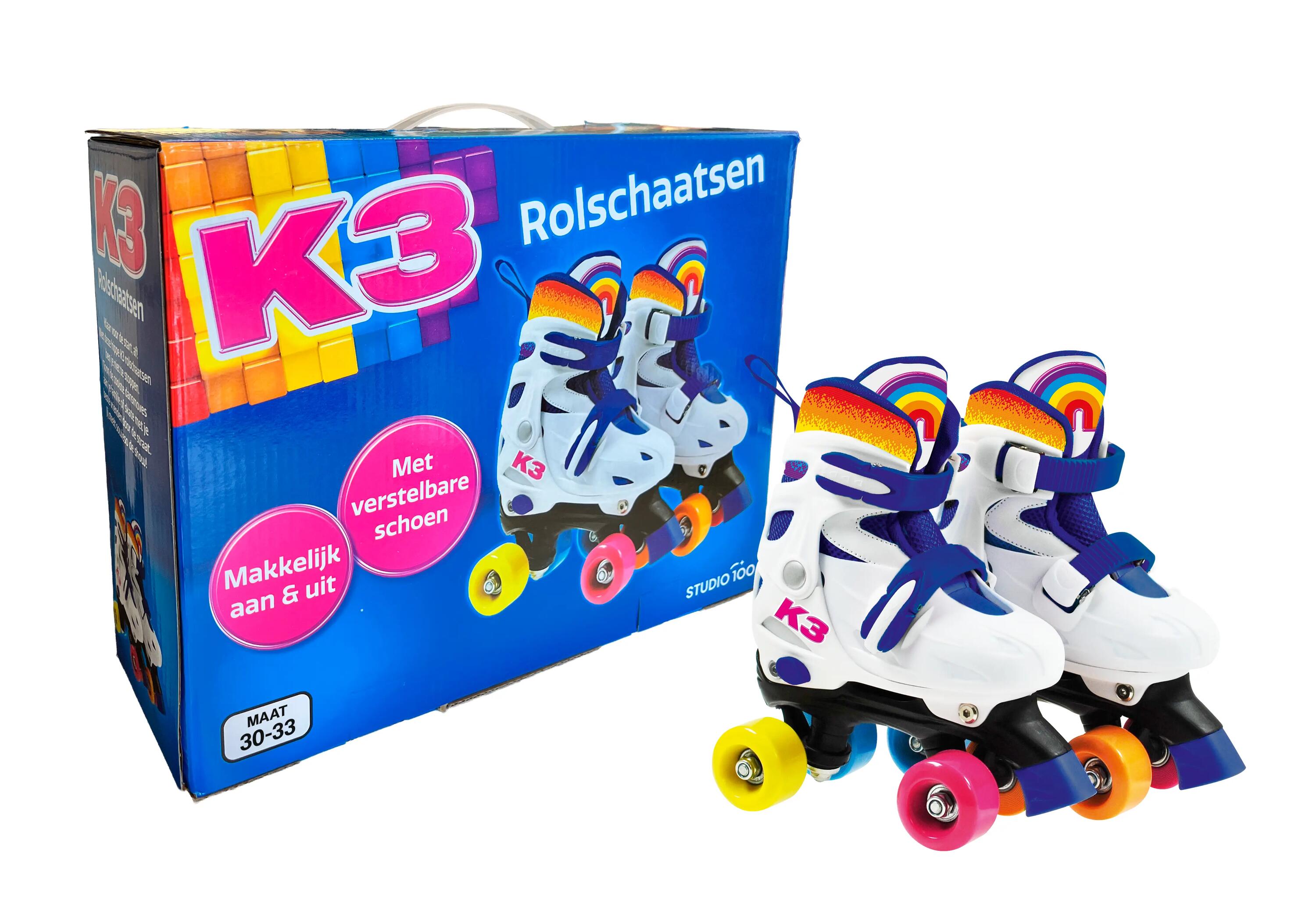 K3 - Patins à roulettes - 30/33 - Réglables - Frein - Blanc - Roues colorées 2/6