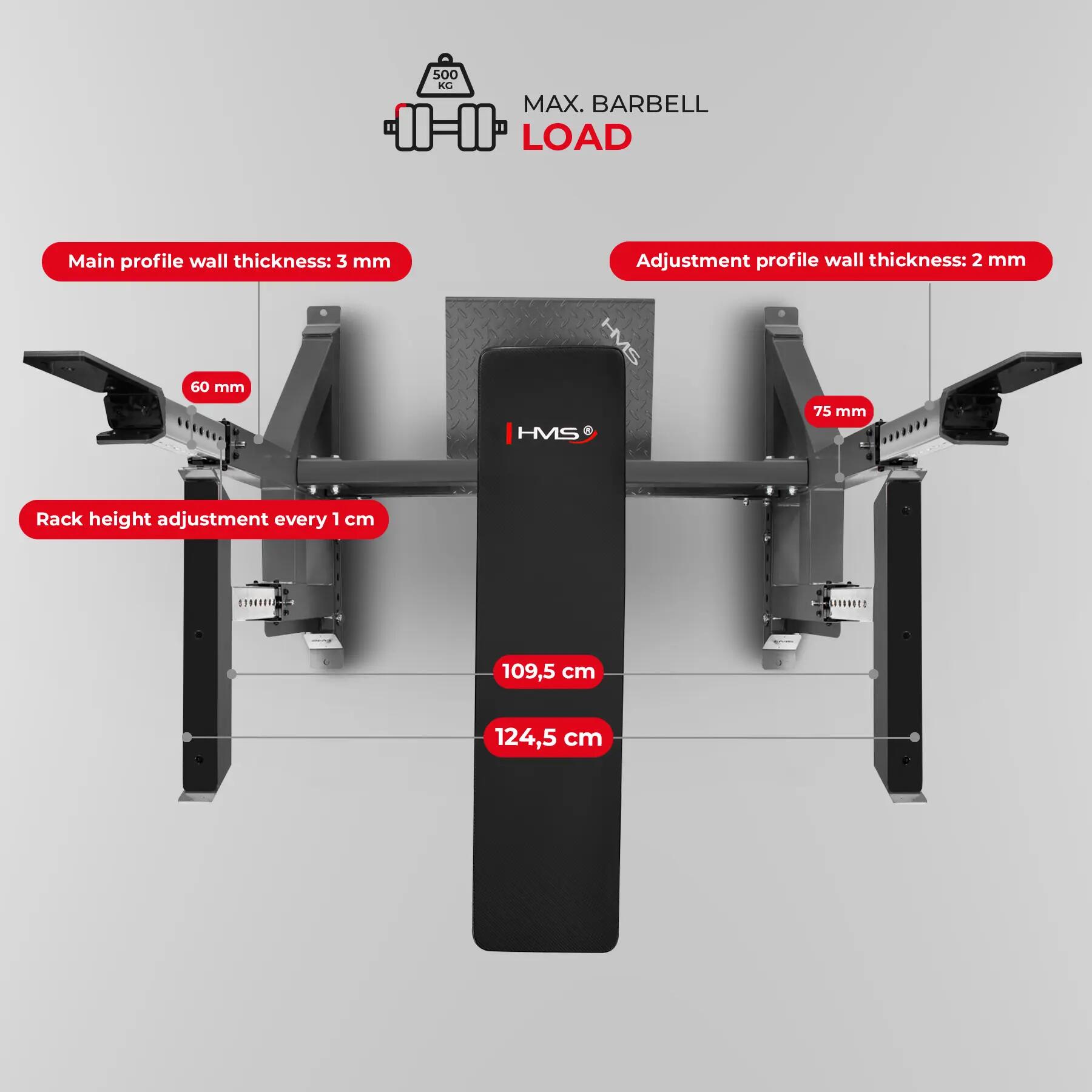 Banc de musculation avec supports pour haltères HMS LS6803, jusqu'à 700 kg 6/10
