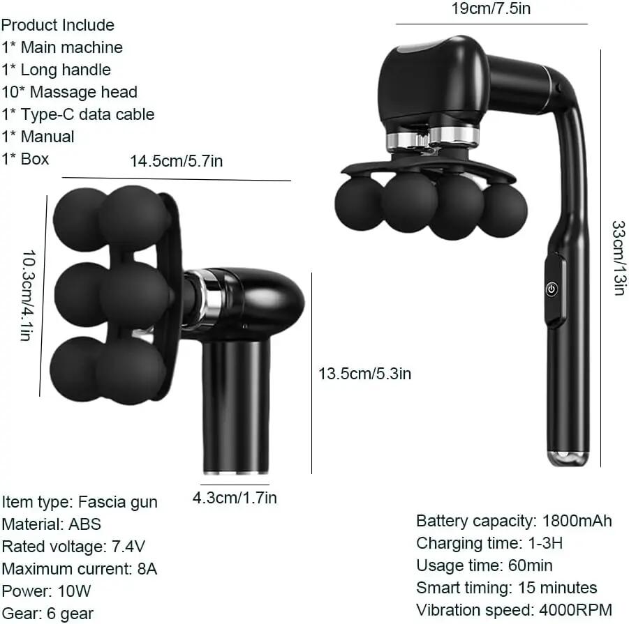 Appareil de massage à double tête, pistolet de massage à impact amovible avec 6/7