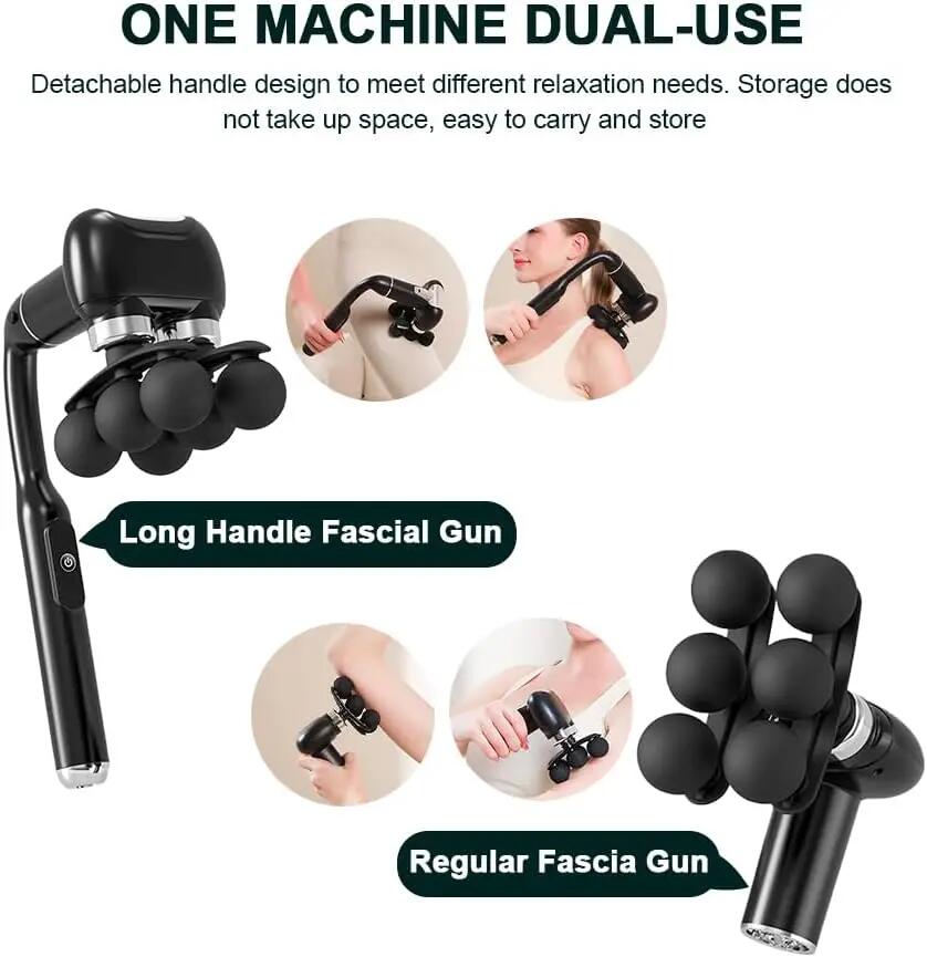 Appareil de massage à double tête, pistolet de massage à impact amovible avec 5/7