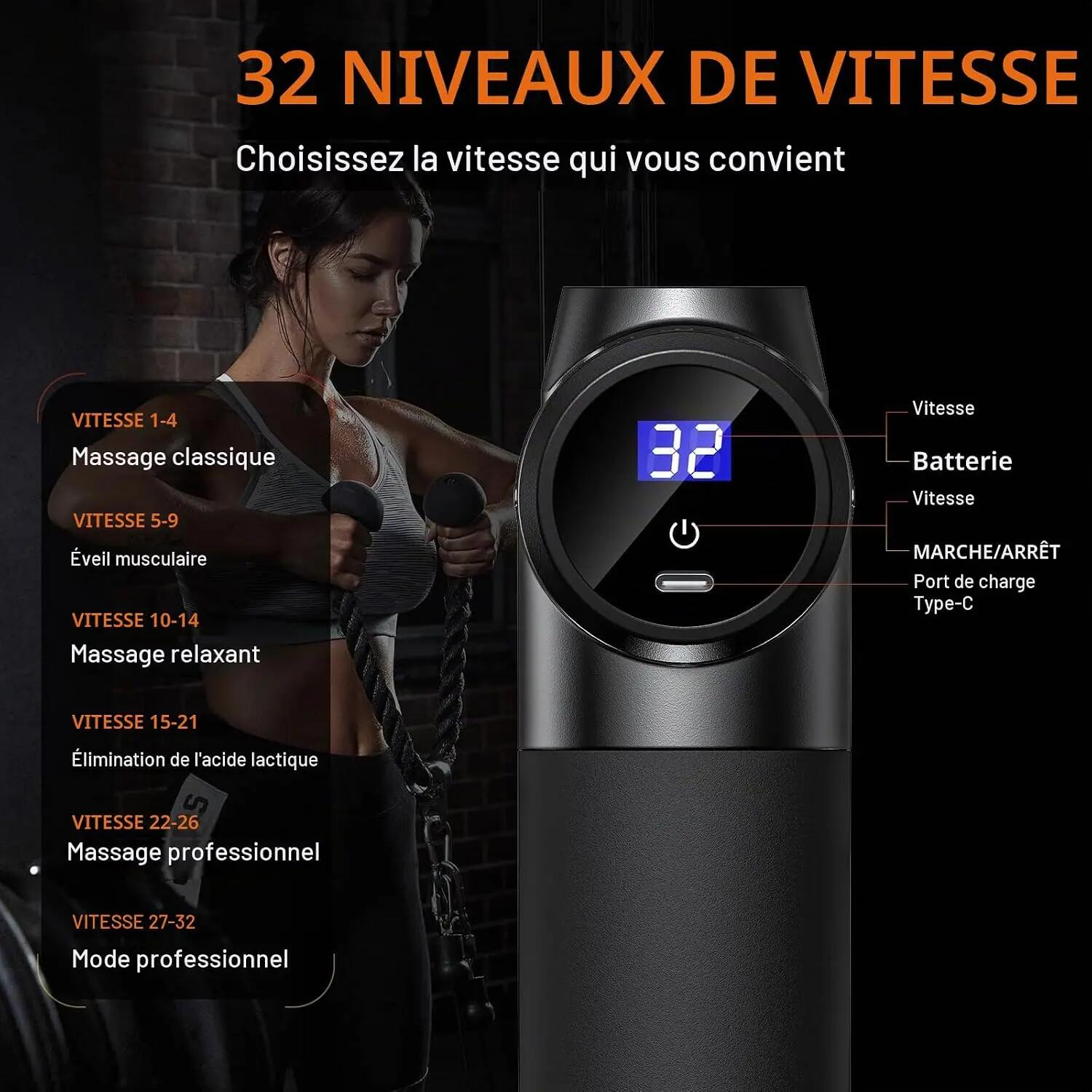 Pistolet de Massage Musculaire, Masseur de Muscle Profonds Massage gun avec 32 6/6