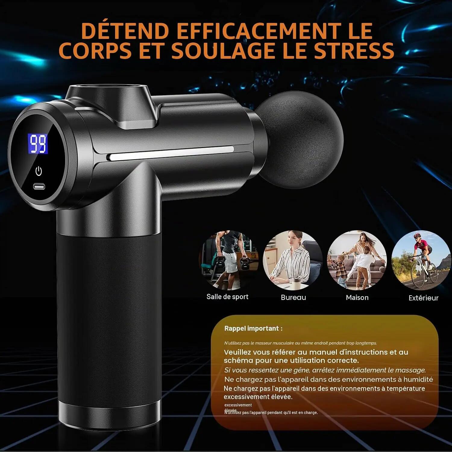 Pistolet de Massage Musculaire, Masseur de Muscle Profonds Massage gun avec 32 5/6