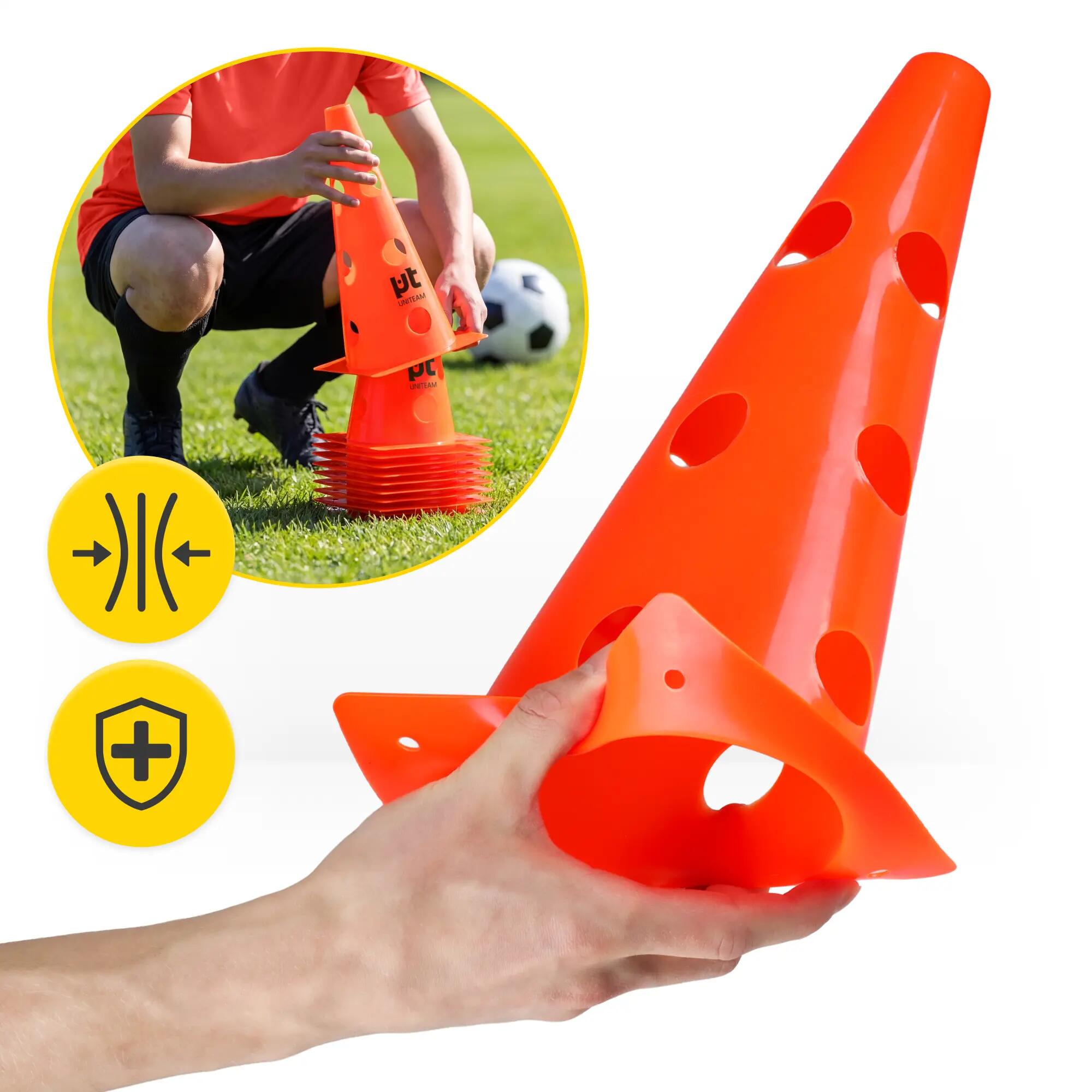 Pachołki treningowe do piłki nożej z otworami 10 sztuk 32 cm UNITEAM 8/14