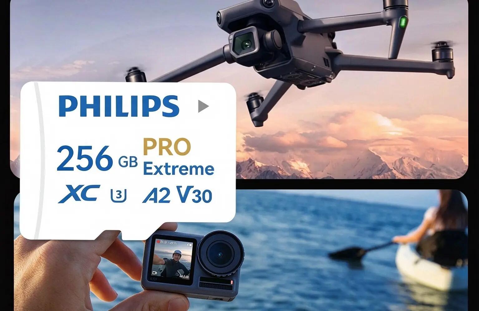 Carte micro SD Philips A2 256Go haute vitesse, carte TF pour drone, caméra d'act 2/3