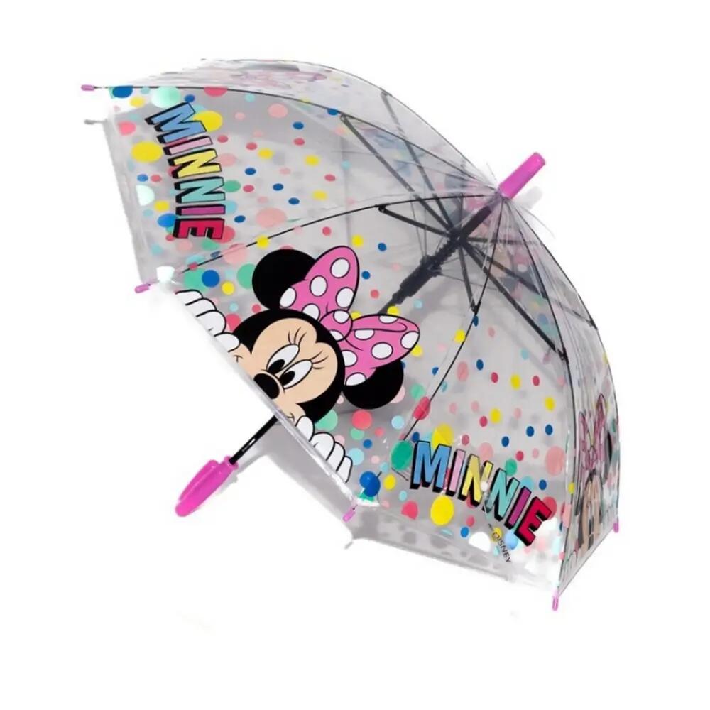 Kinderparaplu automatisch POE 8 panelen wit en roze Minnie Mouse 1/4