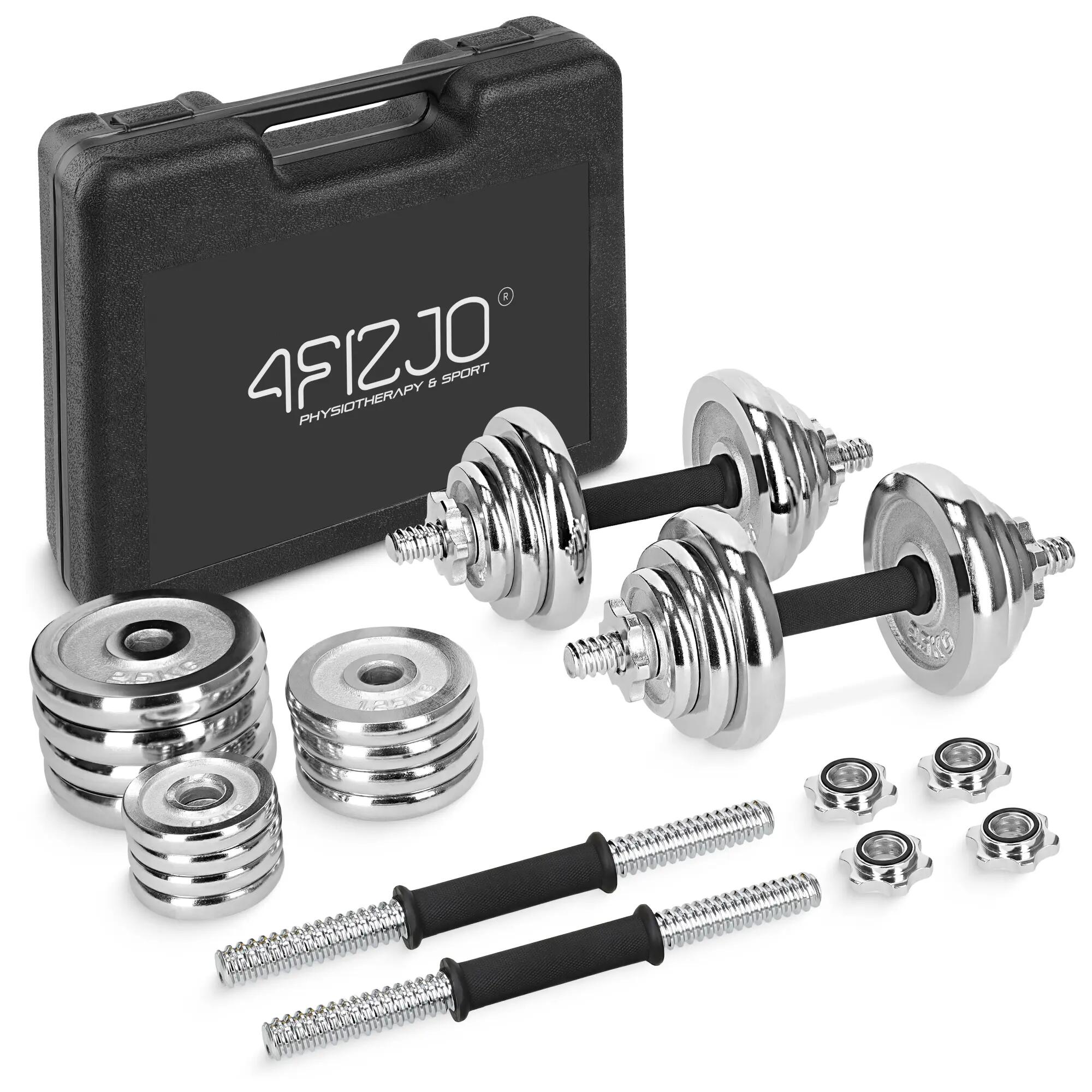 Stalen Dumbbellset Krachttraining 4FIZJO Koffer Antislip Full Body 20kg 1/13