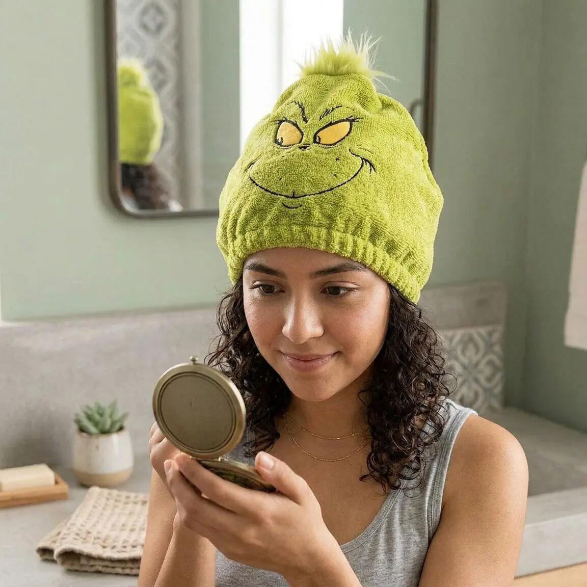 Haarhanddoek turbanmodel voor bad en douche The Grinch groen 7/7