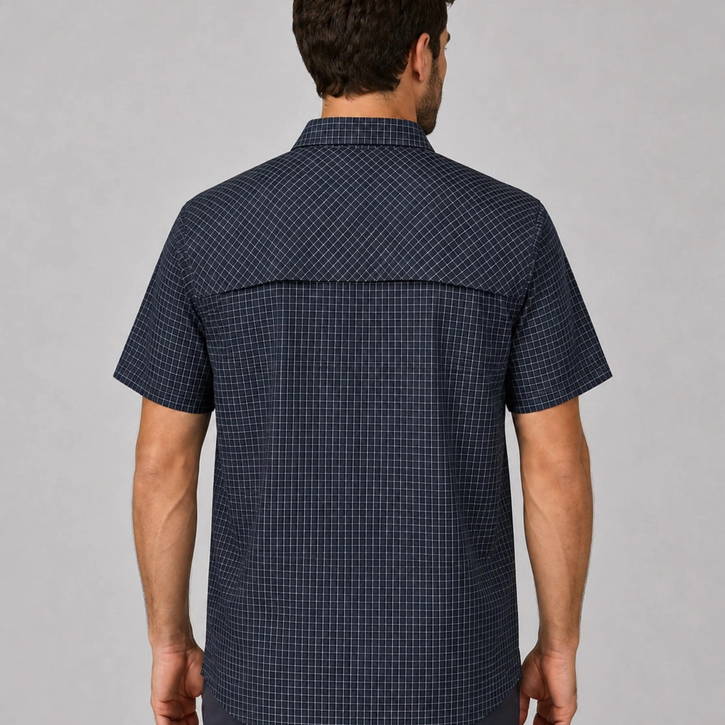 Herren - outdoor - hemd - leicht, uv 30+ - blau kariert 8/9
