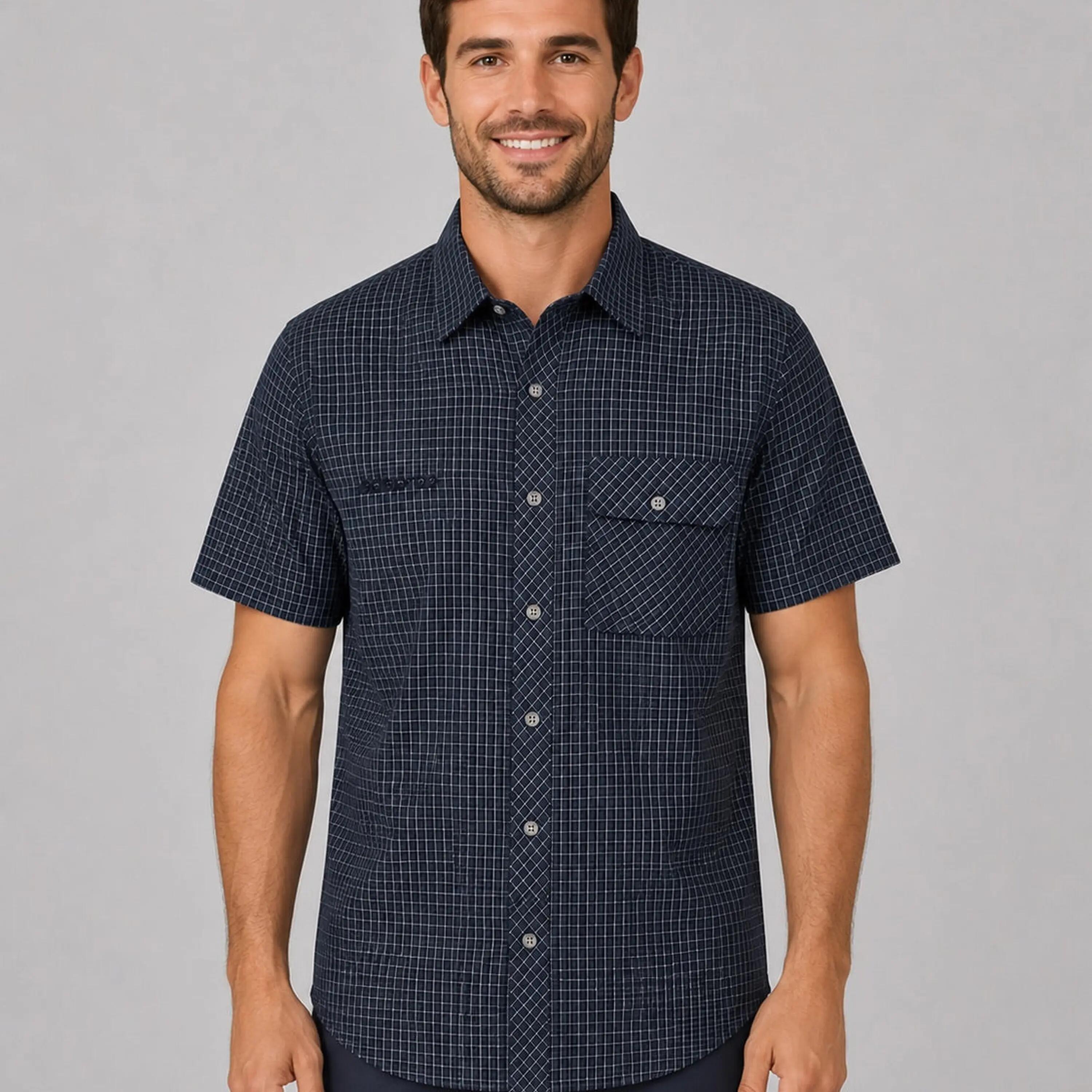 Herren - outdoor - hemd - leicht, uv 30+ - blau kariert 6/9