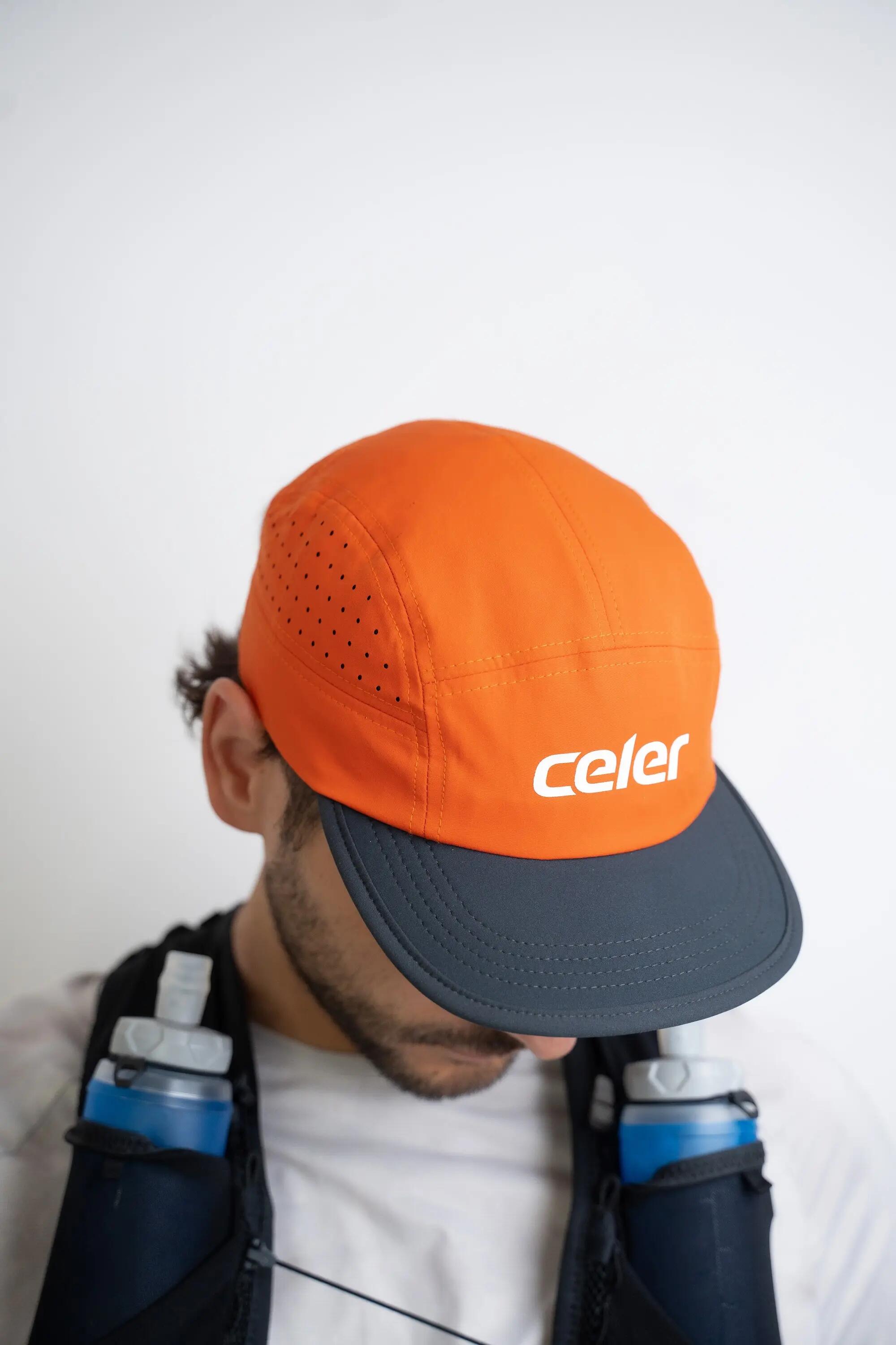 Boné Running Unissexo Microperfurado Respirável BETA Laranja logótipo branco 2/8