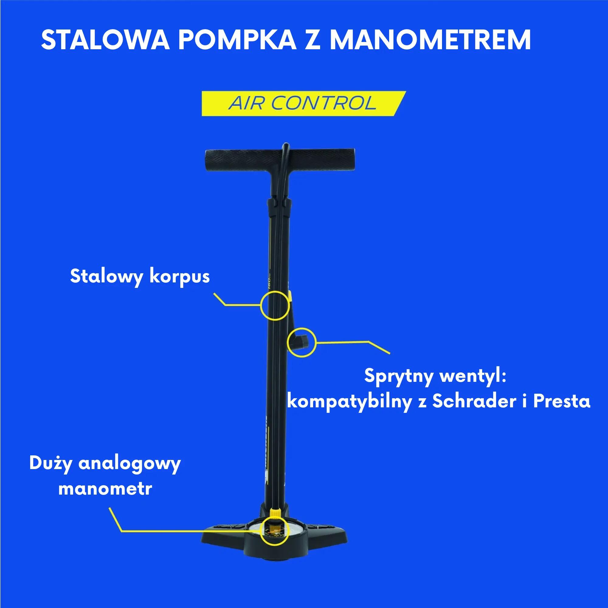 Pompka Rowerowa z MANOMETREM 11 Bar STALOWA do Samochodu Auta Piłek STOJĄCA 5/11