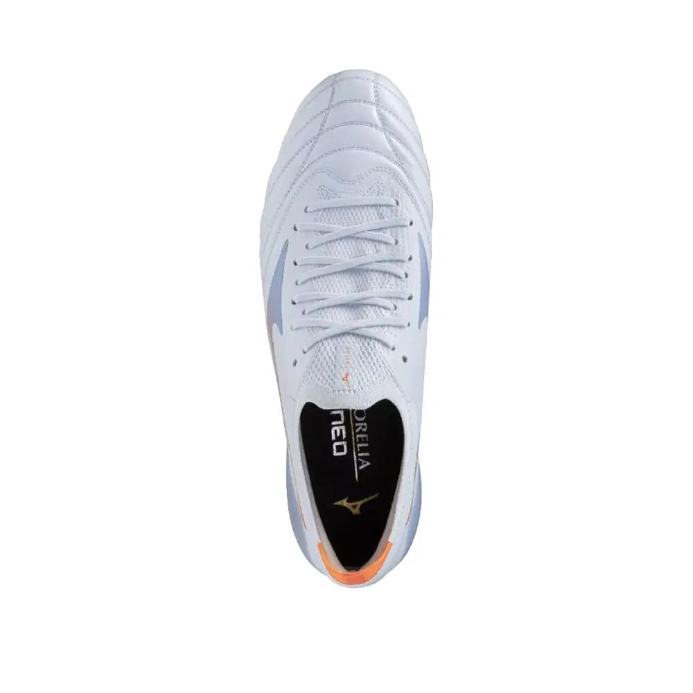 Chaussures de football Mizuno Morelia Neo V Beta Elite FG Bleu/Blanc 3/4