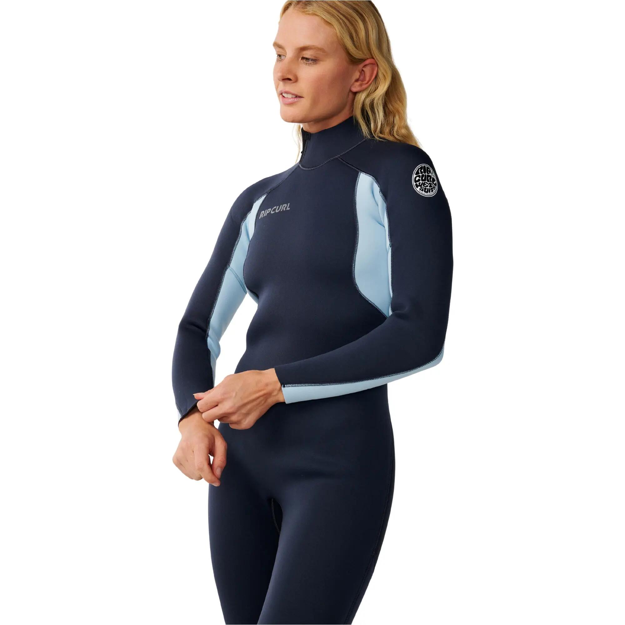 Women's Surfing Wetsuit 3/2mm Back Zip GBS Thermal Lined Trad Navy/Light Blue 4/5