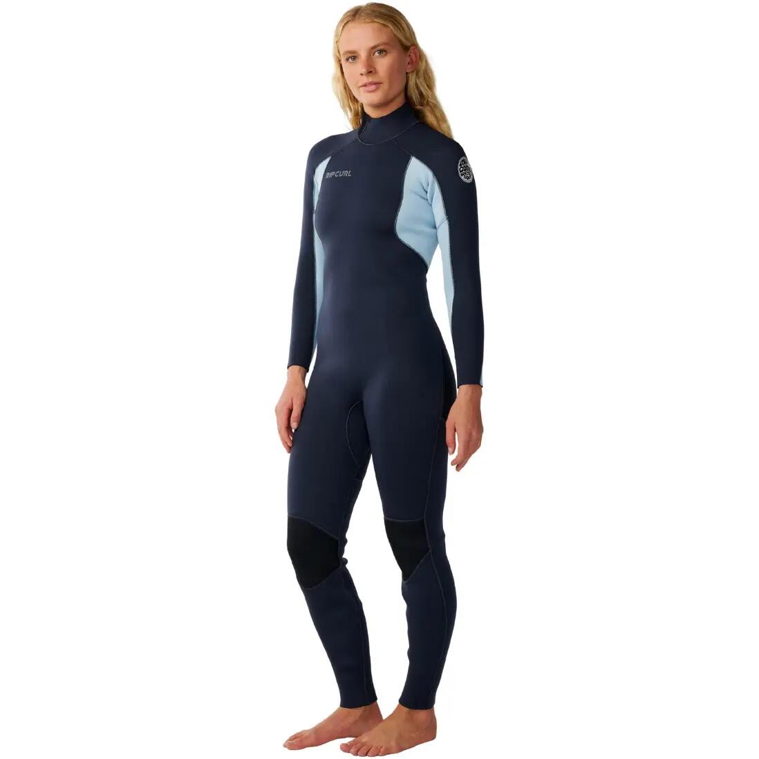 Women's Surfing Wetsuit 3/2mm Back Zip GBS Thermal Lined Trad Navy/Light Blue 3/5
