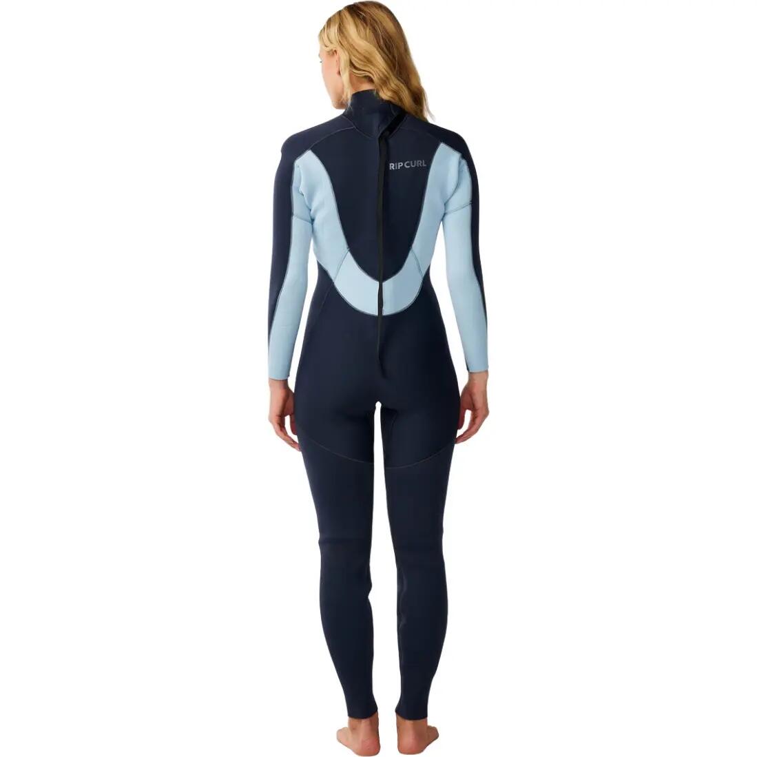 Women's Surfing Wetsuit 3/2mm Back Zip GBS Thermal Lined Trad Navy/Light Blue 2/5
