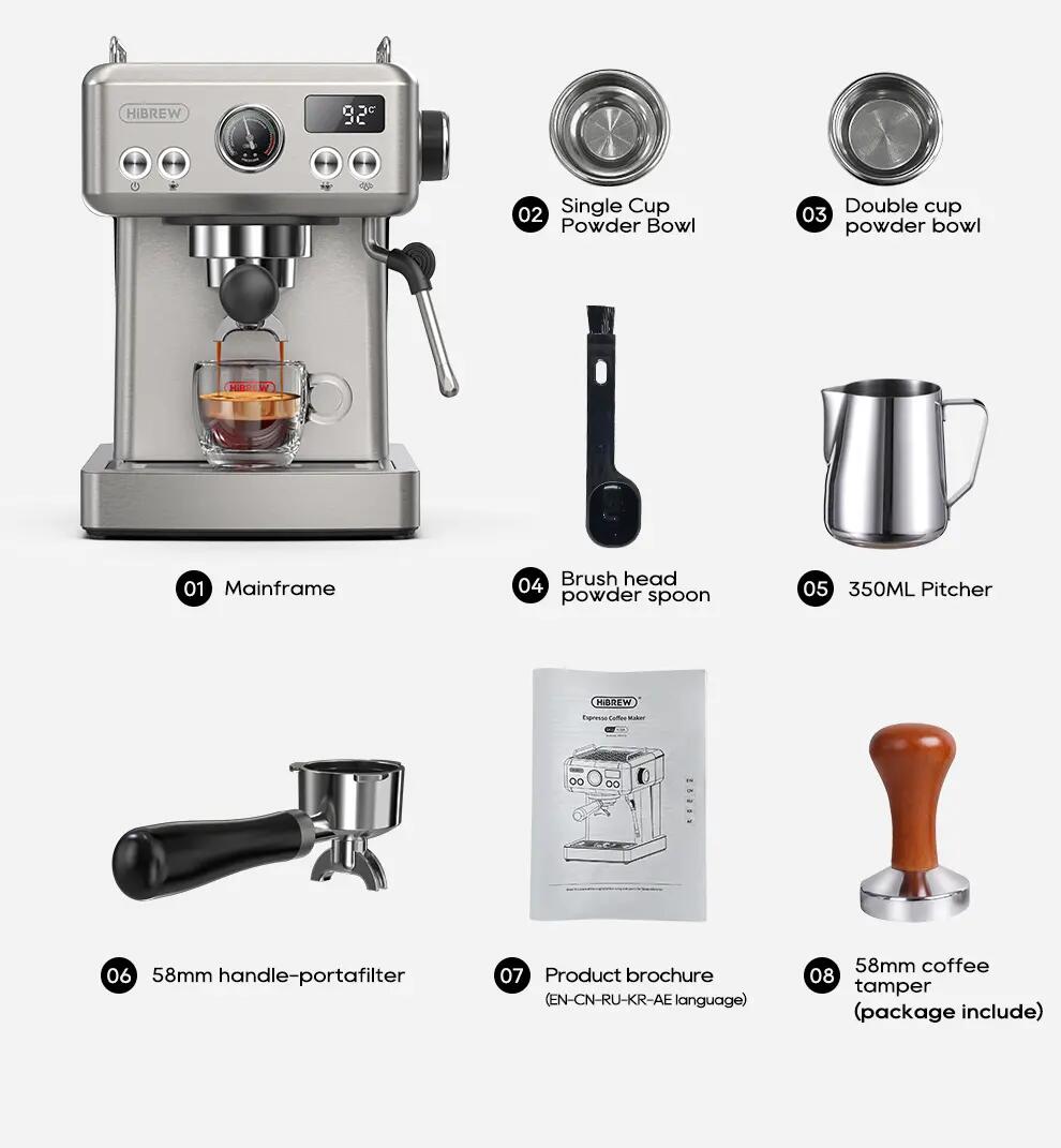 Máquina de café expresso semiautomática HiBREW H10A, 20 bar 5/12